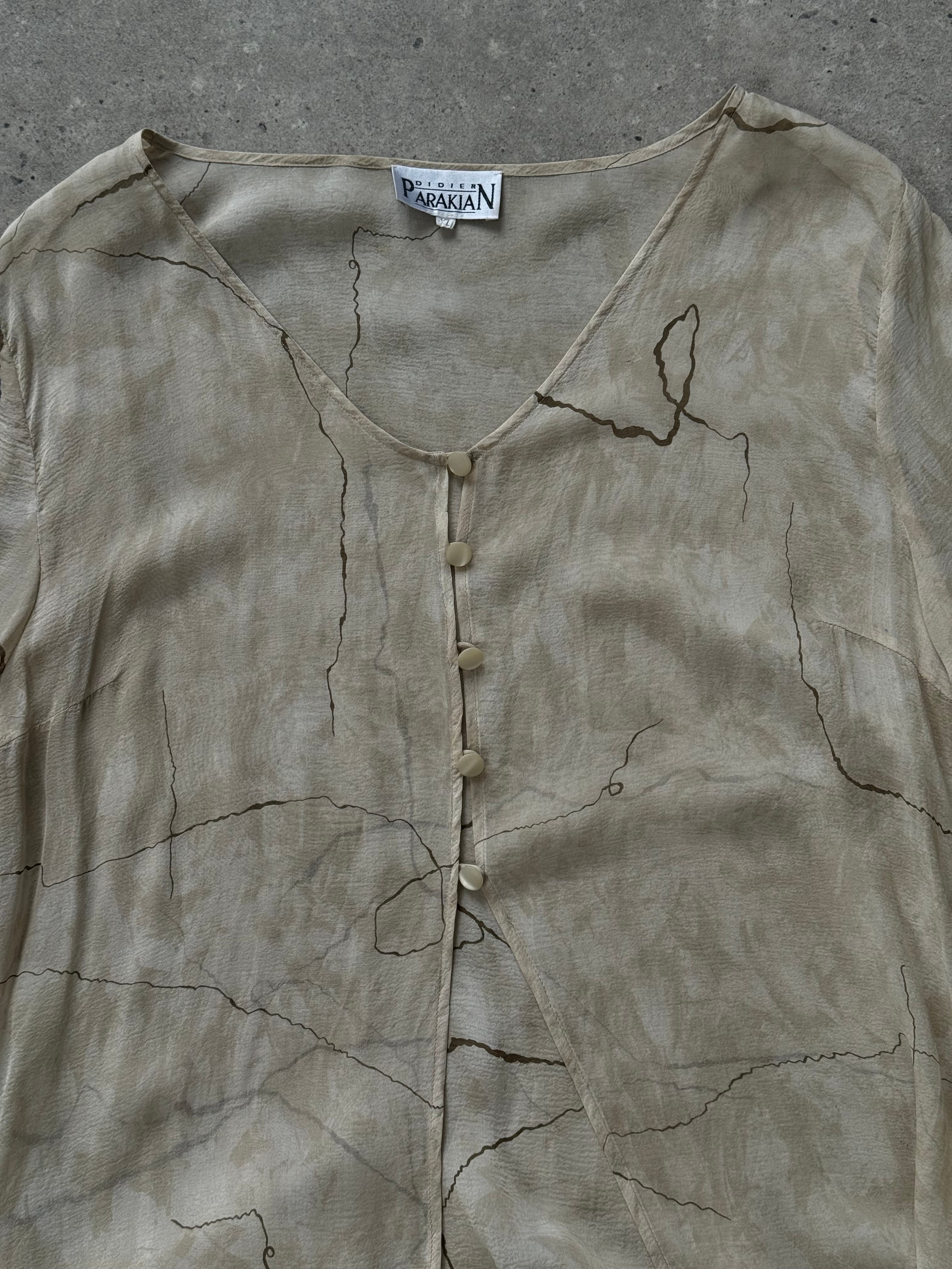 Vintage 1990s pure silk sheer longline cardigan, M size, with a soft, flowing fabric and classic design.