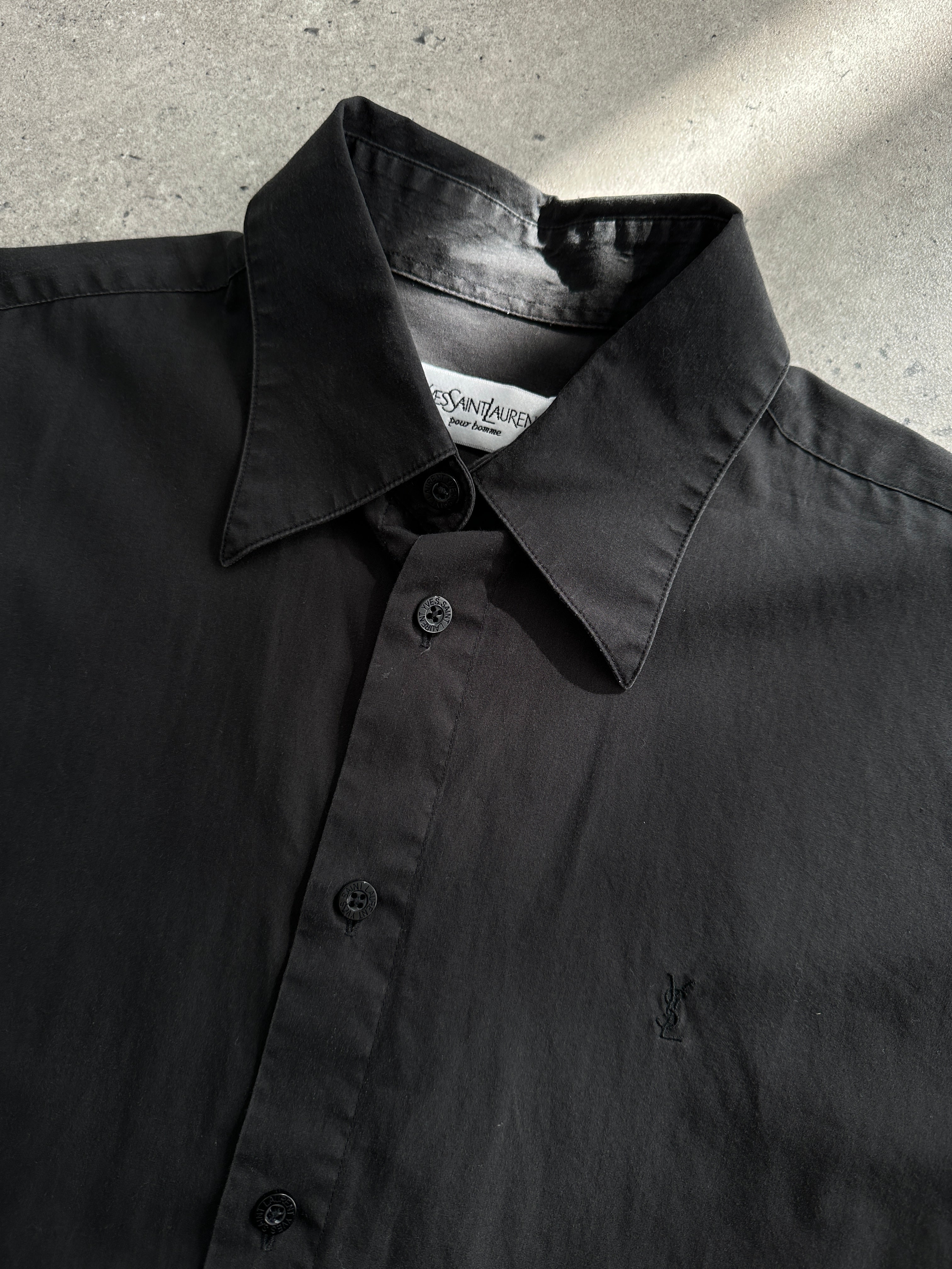 Yves Saint Laurent Pour Homme cotton logo shirt in size M/L, featuring a classic design with the YSL logo on the chest.