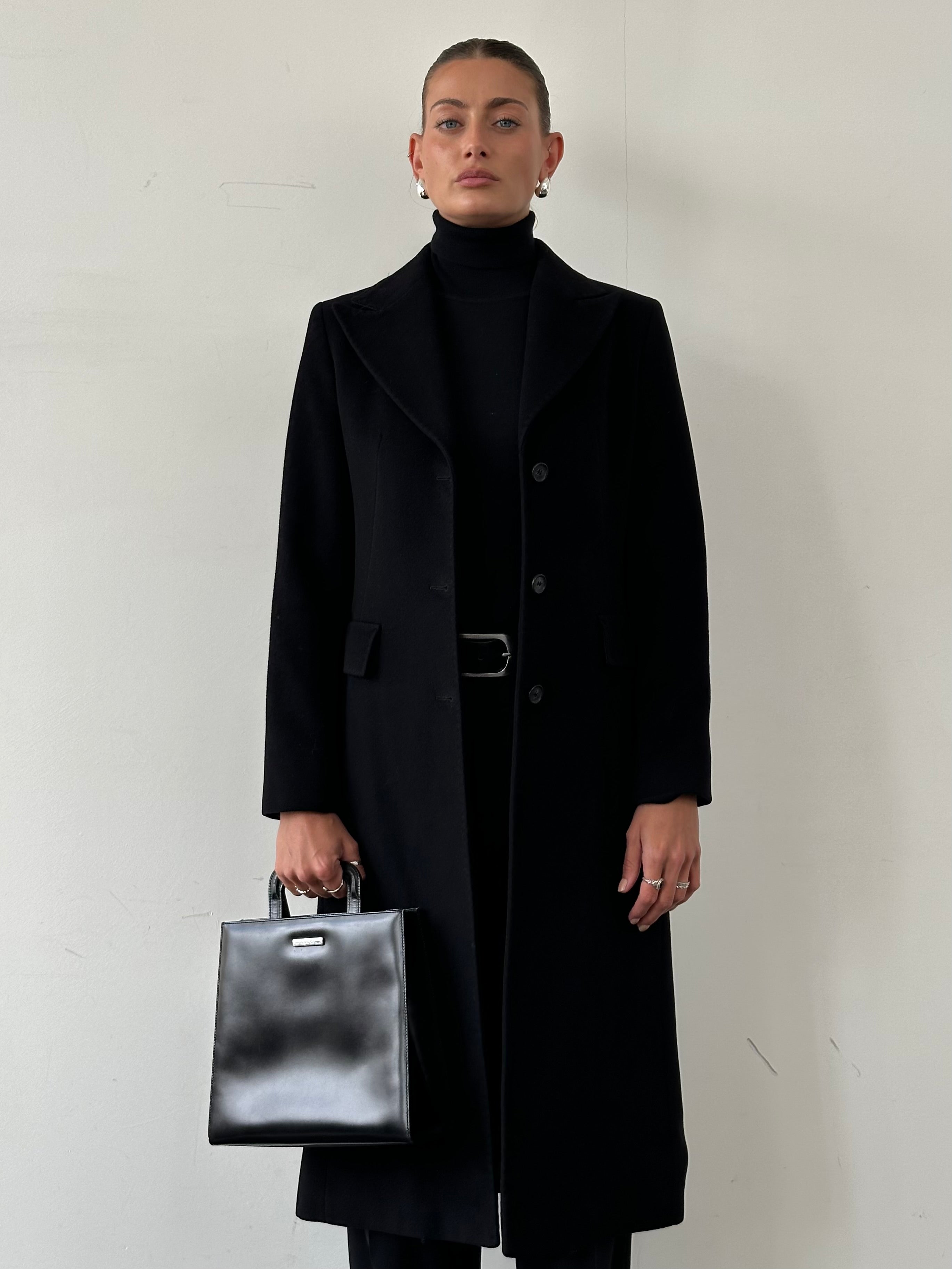 Max Mara pure wool single-breasted coat in size S, shown with lapel collar and tailored fit, stylish winter outerwear.