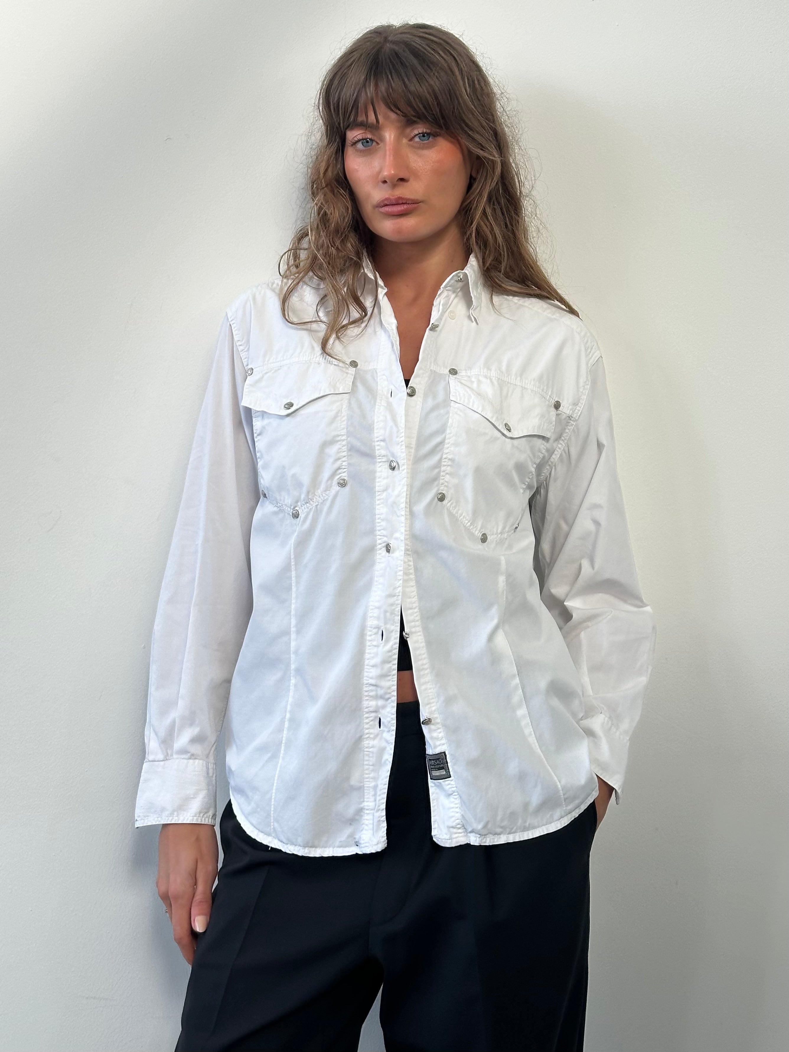 Versace Jeans Couture 2000s Medusa button shirt, men's size M, featuring medusa logo and classic button-down design.
