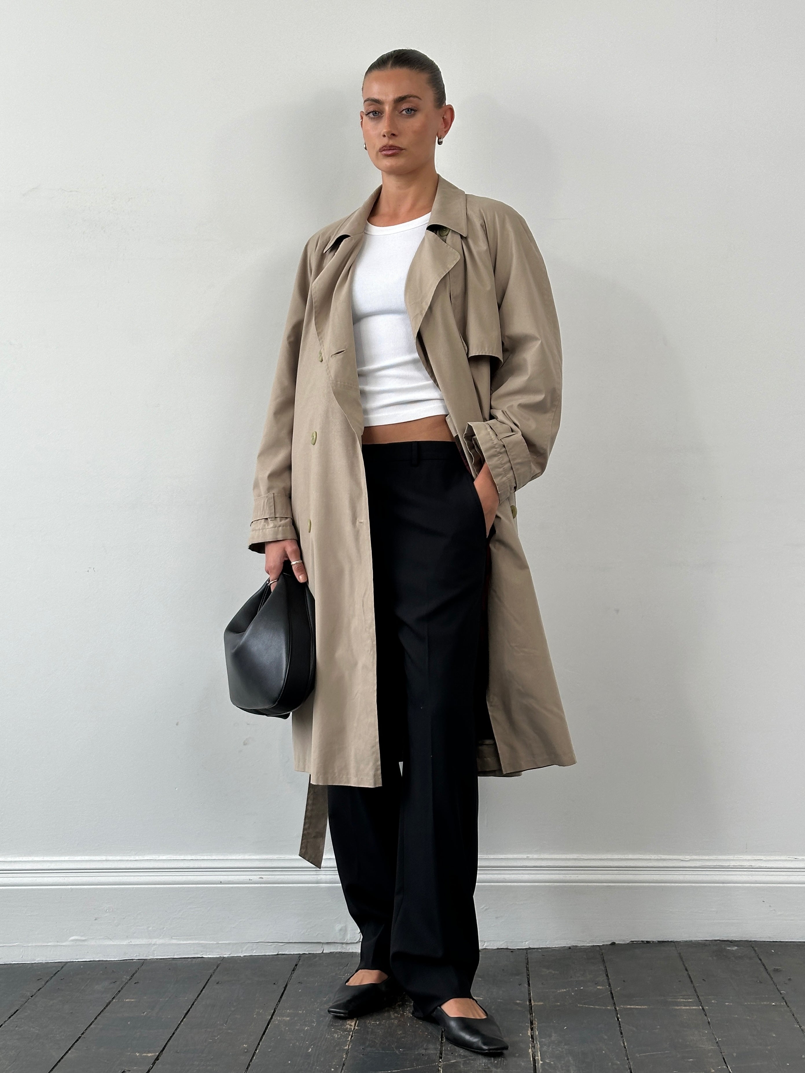 St Michael 90s Double Breasted Belted Trench Coat - XL - SYLK