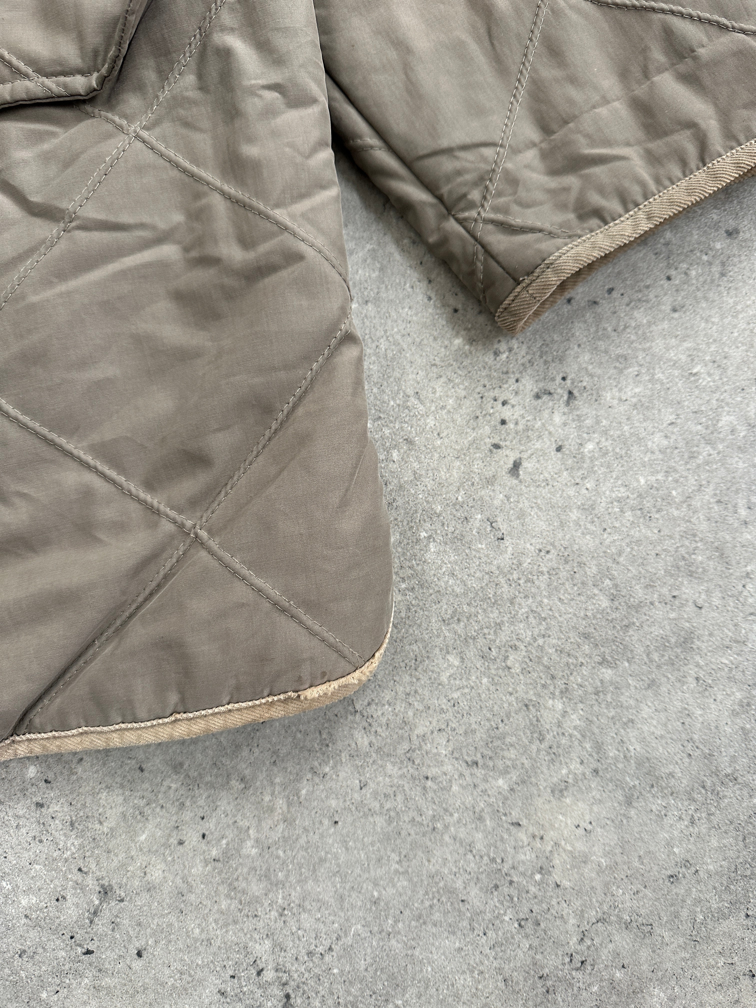 Burberry 1990s quilted Nova Check cord collar coat in size L, featuring classic check pattern and quilted design.