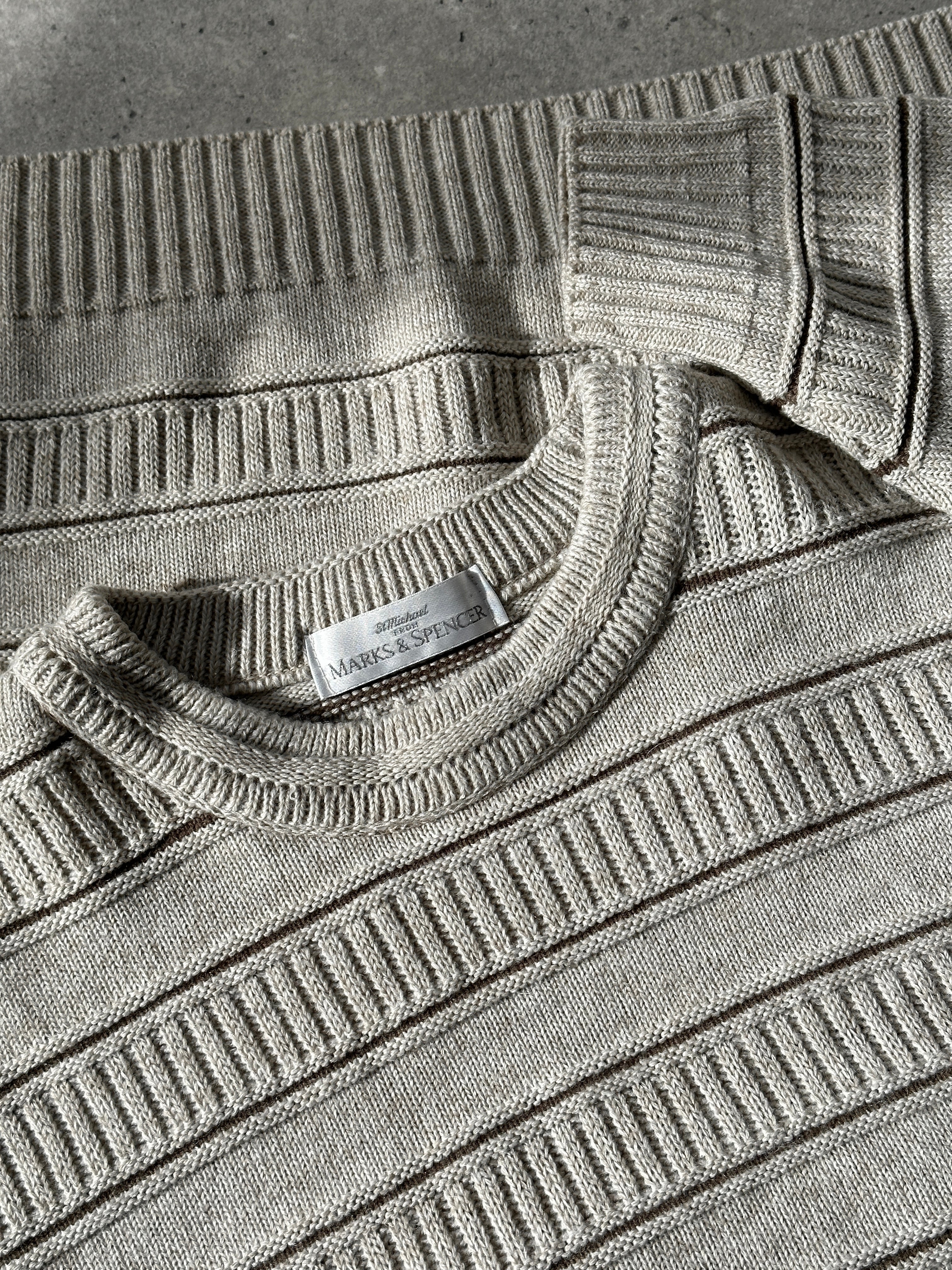 St Michael stripe knitted jumper in medium size, featuring a cozy knitted design with colorful stripe patterns on the front.