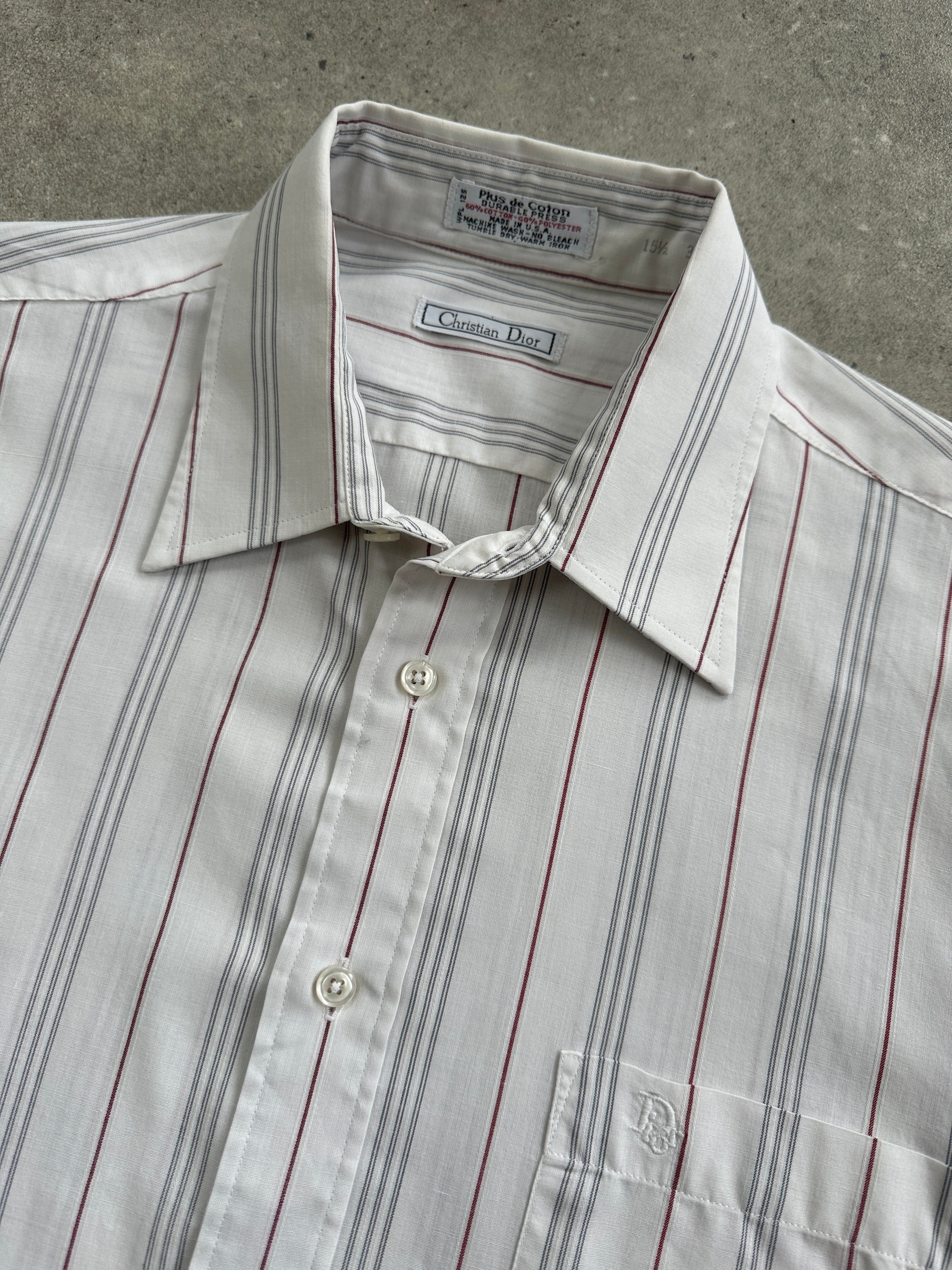 Christian Dior striped cotton logo shirt in size M, featuring a classic design with the Dior brand logo and stylish stripes.