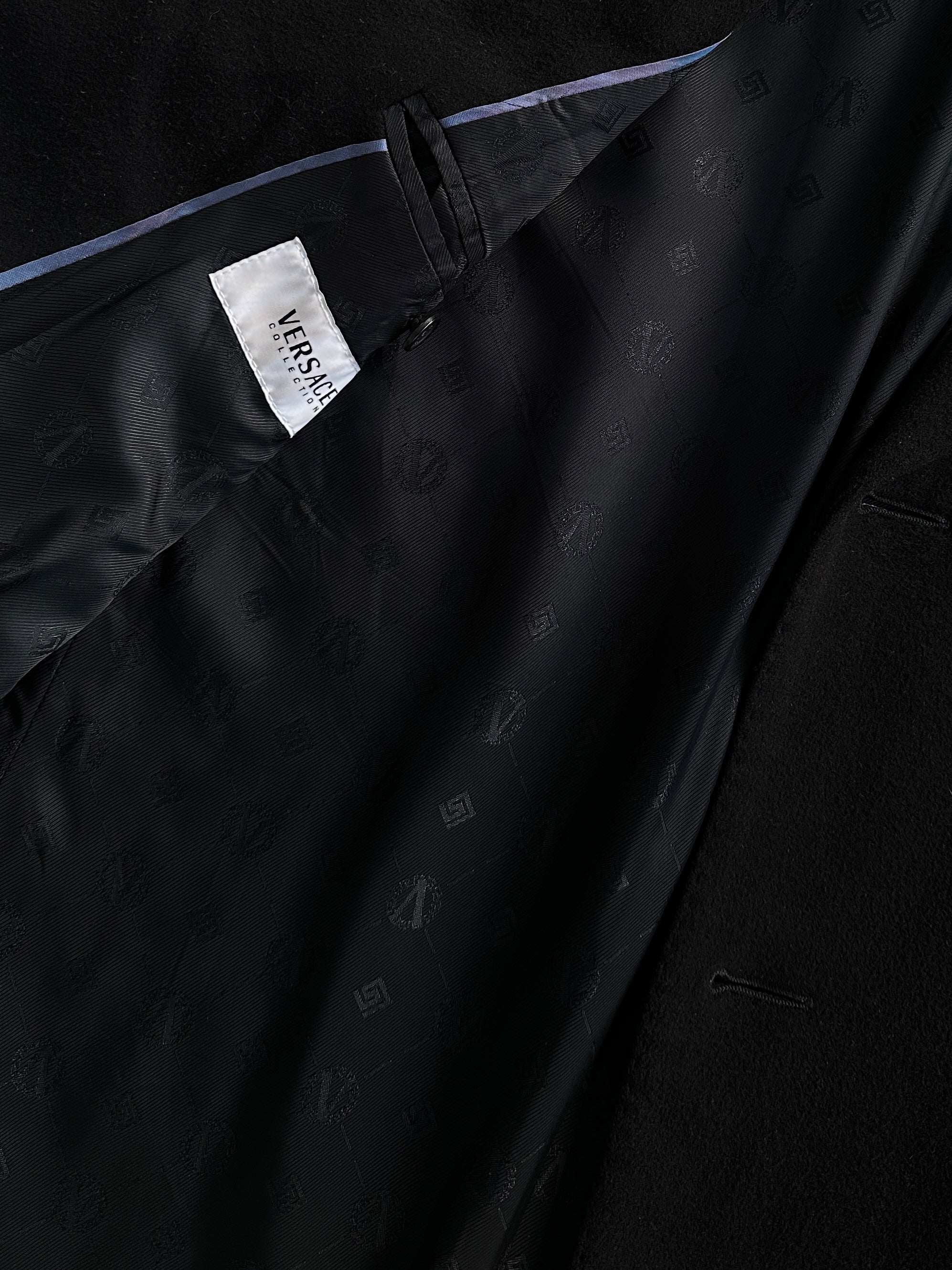 Versace Collection wool cashmere single-breasted coat in XL, stylish men's outerwear with classic design and luxurious fabric.