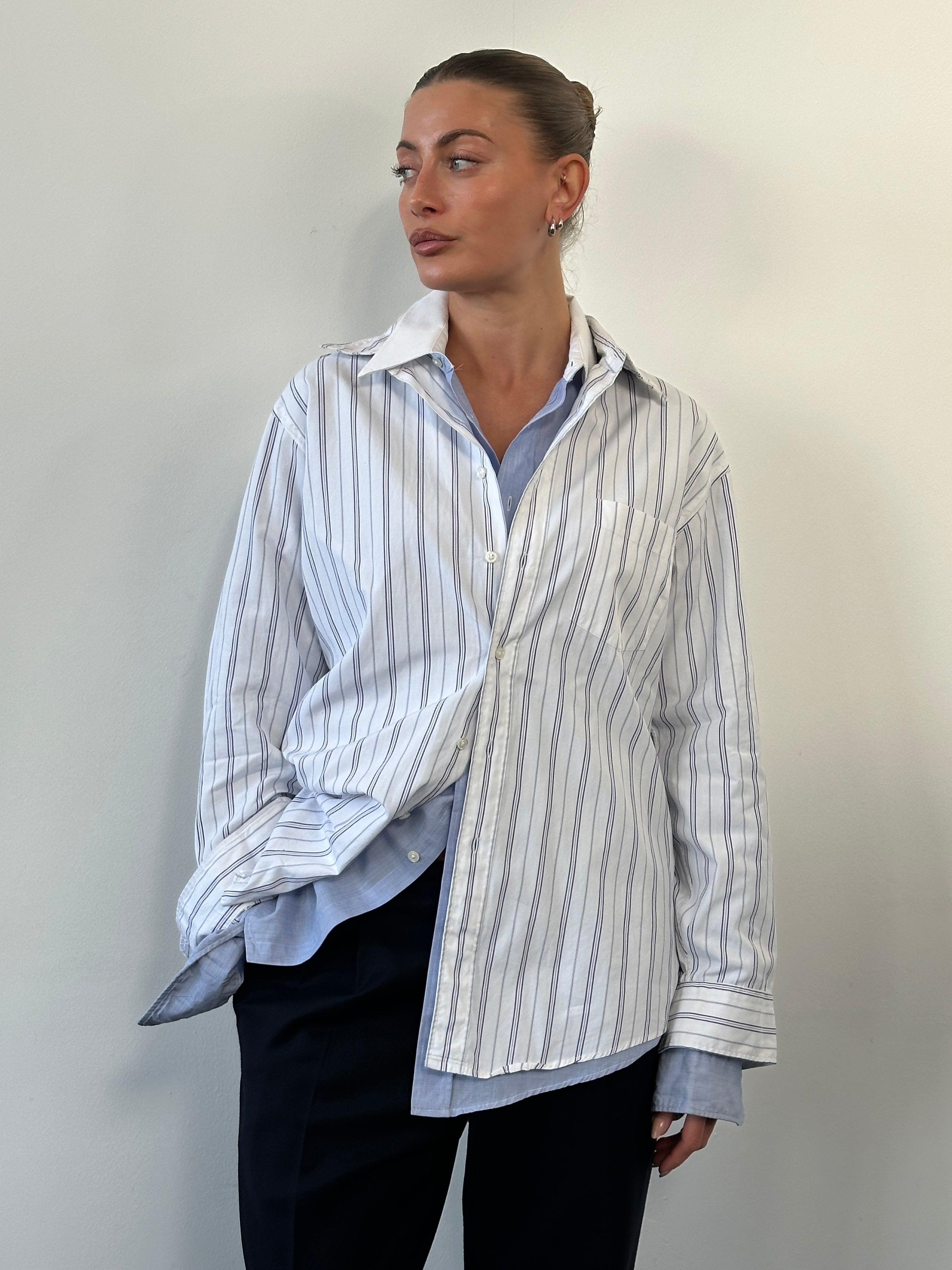 Christian Dior 1980s striped pure cotton logo shirt in size large, featuring bold diagonal stripes and classic button-down design.