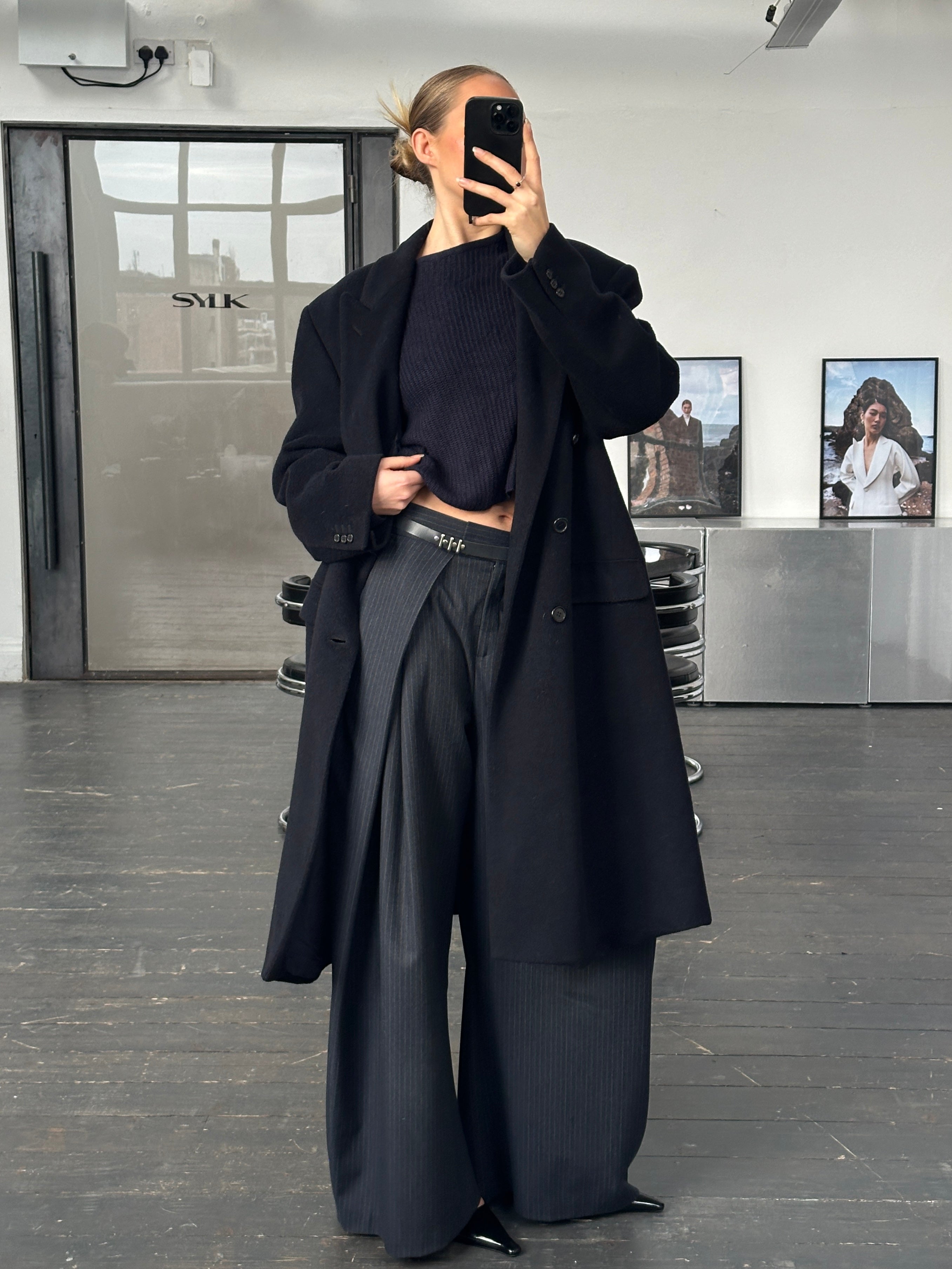 Vintage 1990s wool and cashmere double-breasted coat in XXL, showcasing classic style and tailored design.