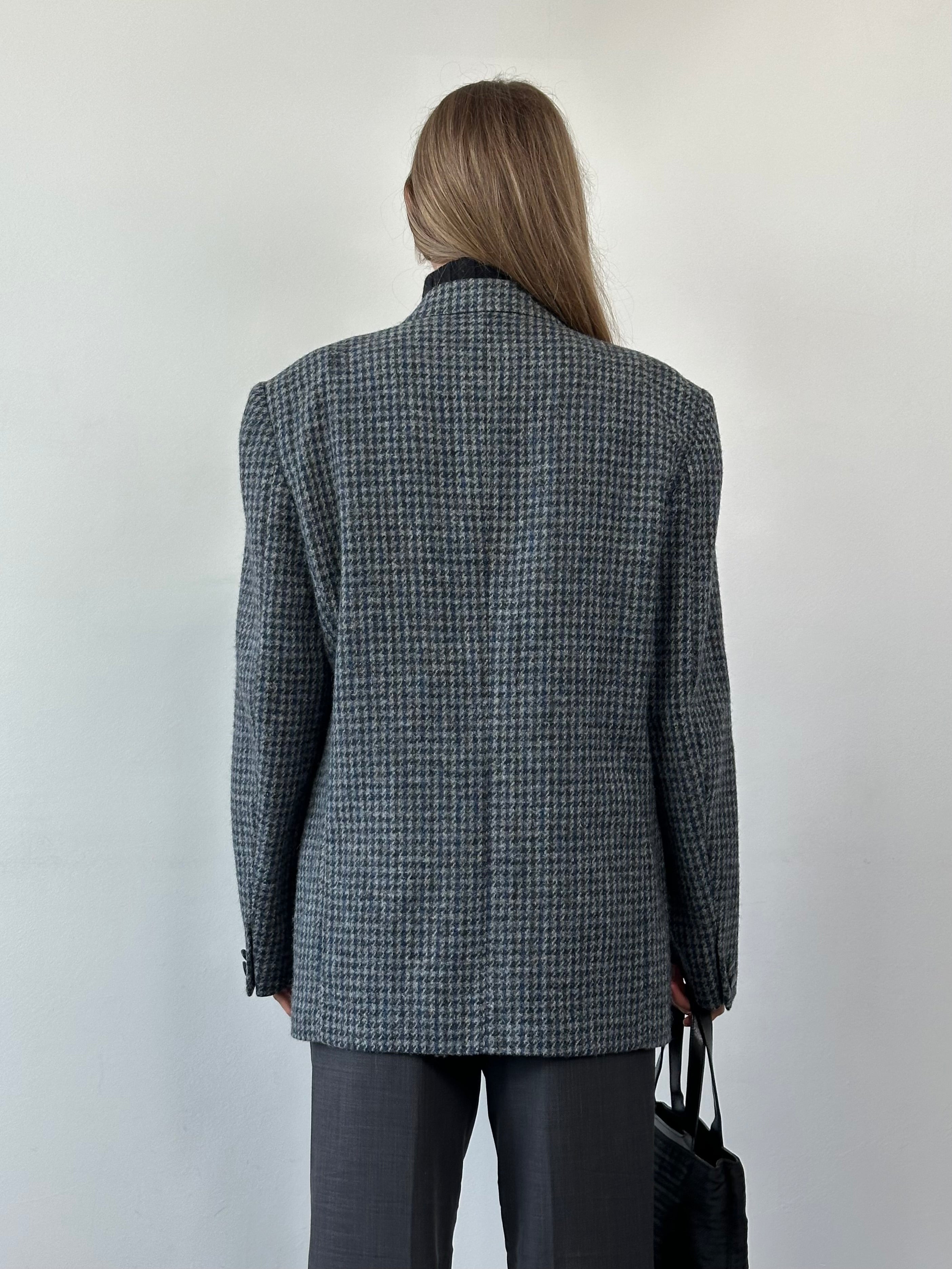 Harris Tweed single-breasted blazer in check pattern, pure brushed wool, in size XL, featuring classic tailoring and tailored fit.