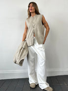 Vintage Pure Linen Two Two Blazer Waistcoat Suit Set - XL - SYLK