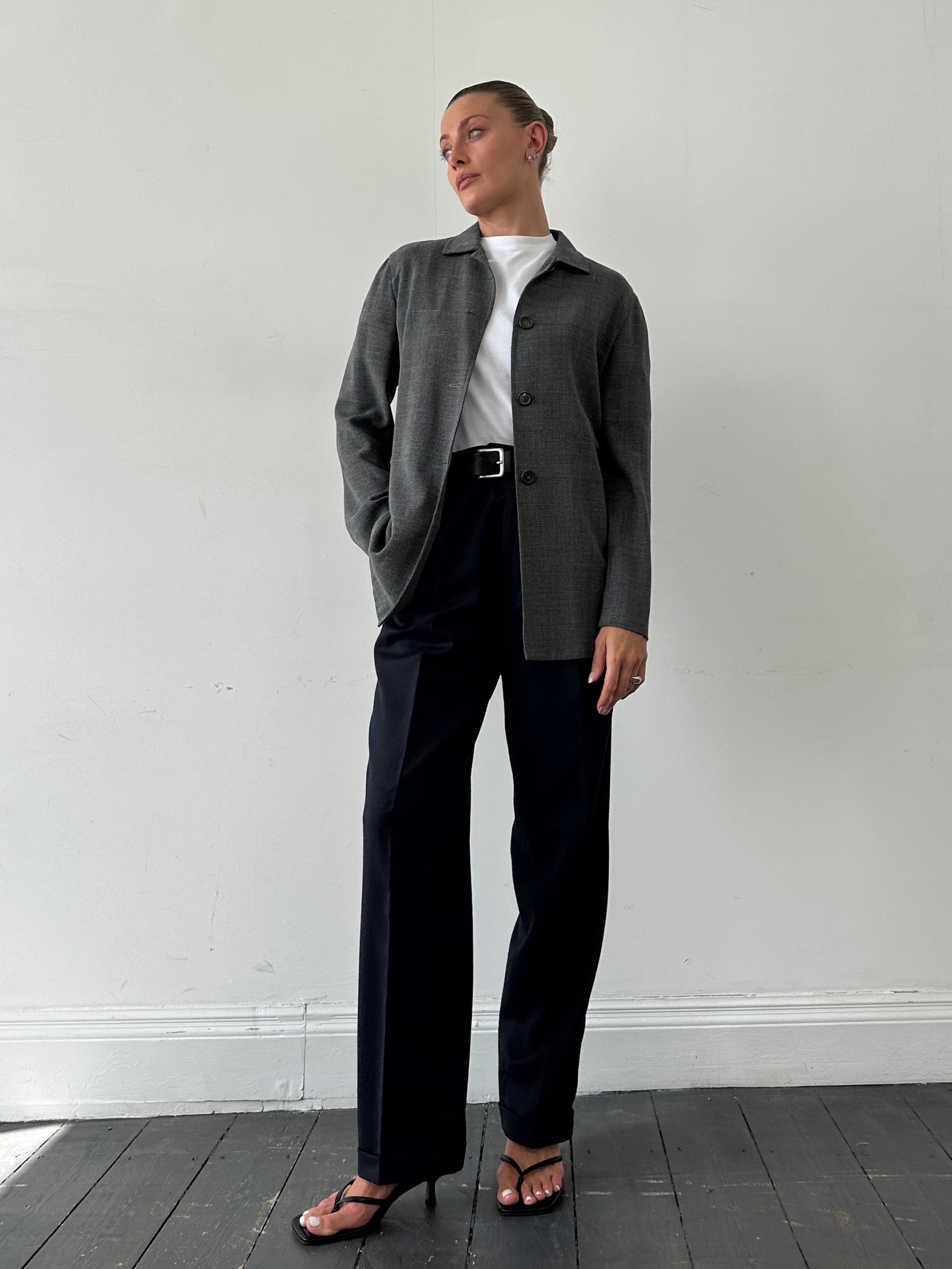 Marella Minimal Wool Lightweight Jacket in size L, beige color, tailored fit with collar and button closure, displayed on a hanger.