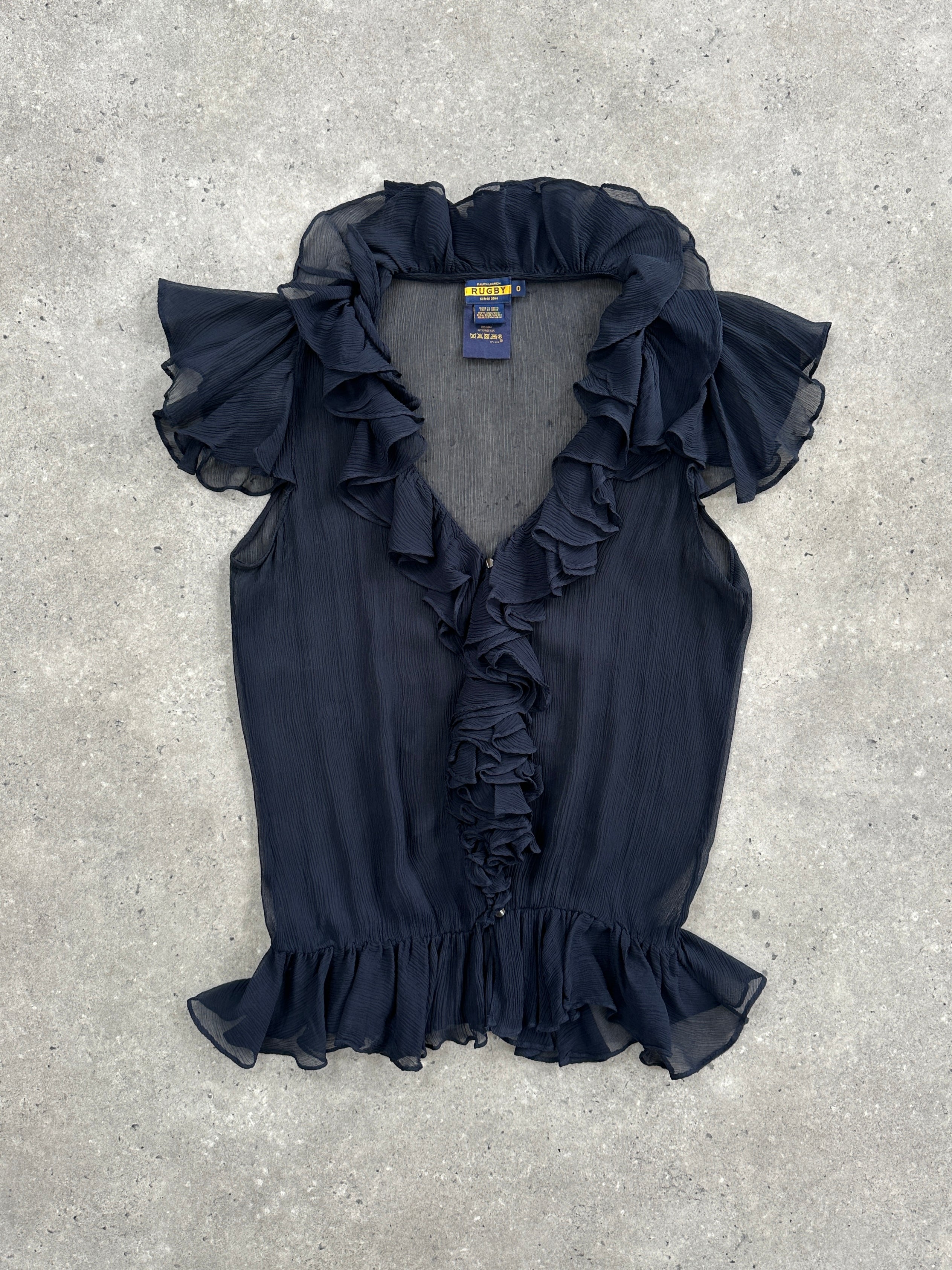 Ralph Lauren 2000s Pure Silk Sheer Ruffle Top - M - SYLK