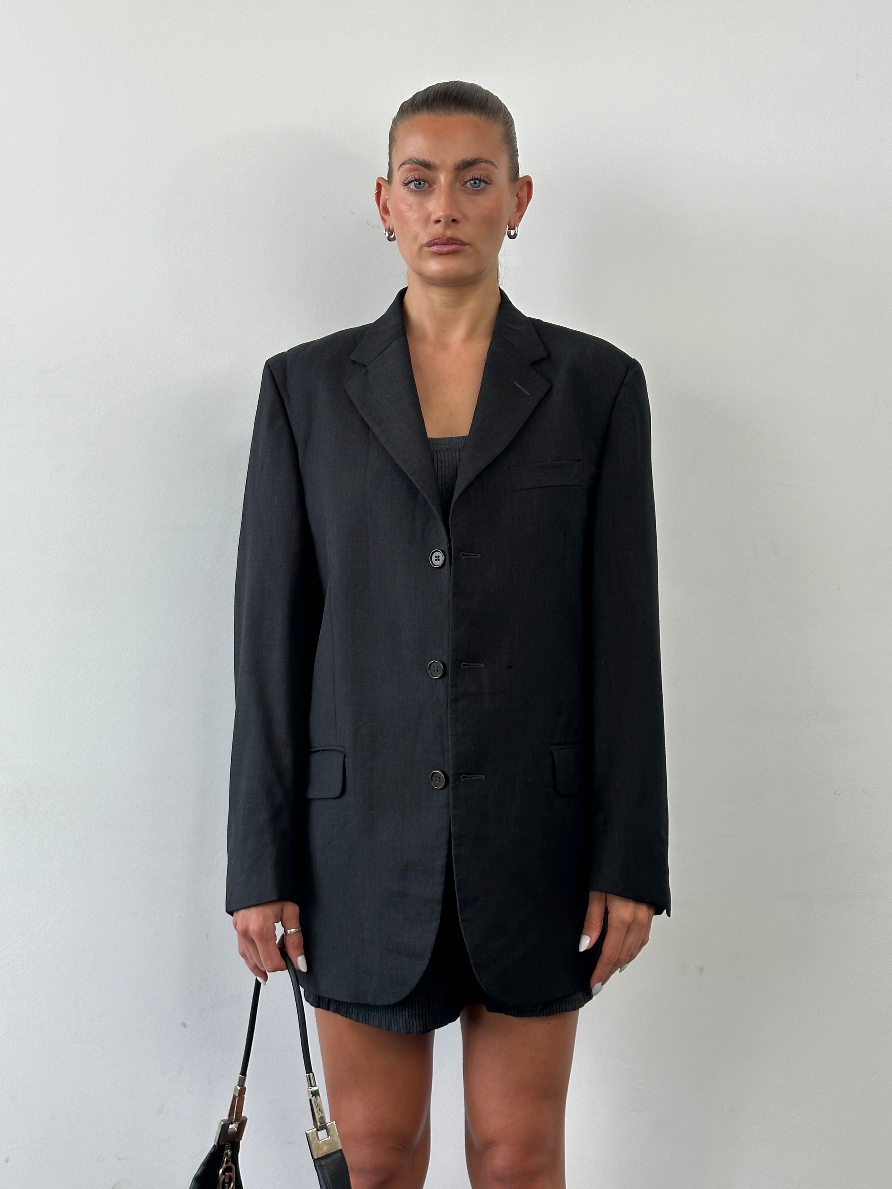 Yves Saint Laurent Pour Homme 1990s pure wool single-breasted blazer, size 40R/XL, in classic tailored style.