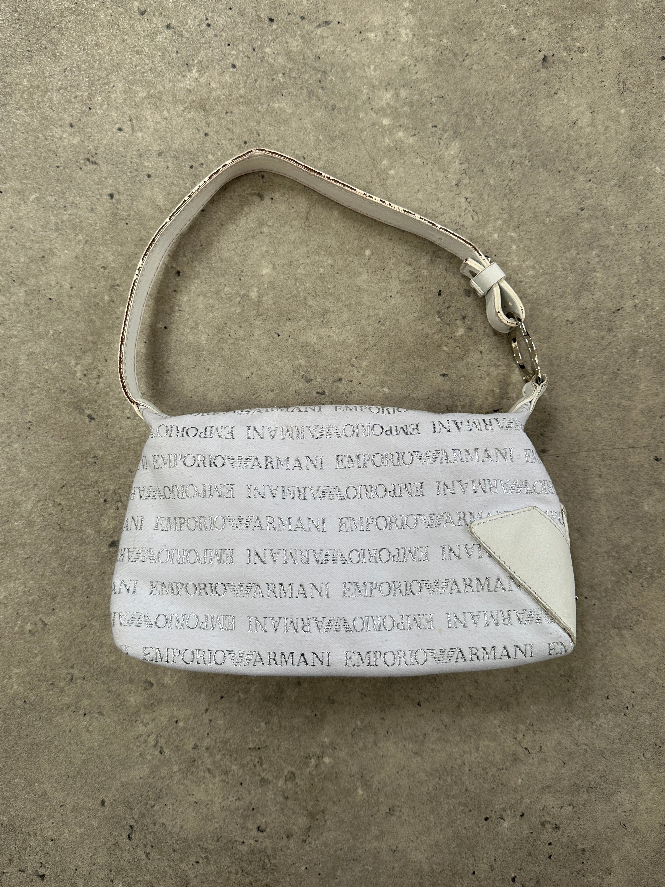 Emporio Armani Monogram Shoulder Bag with leather strap and signature logo print, stylish accessory for everyday use.