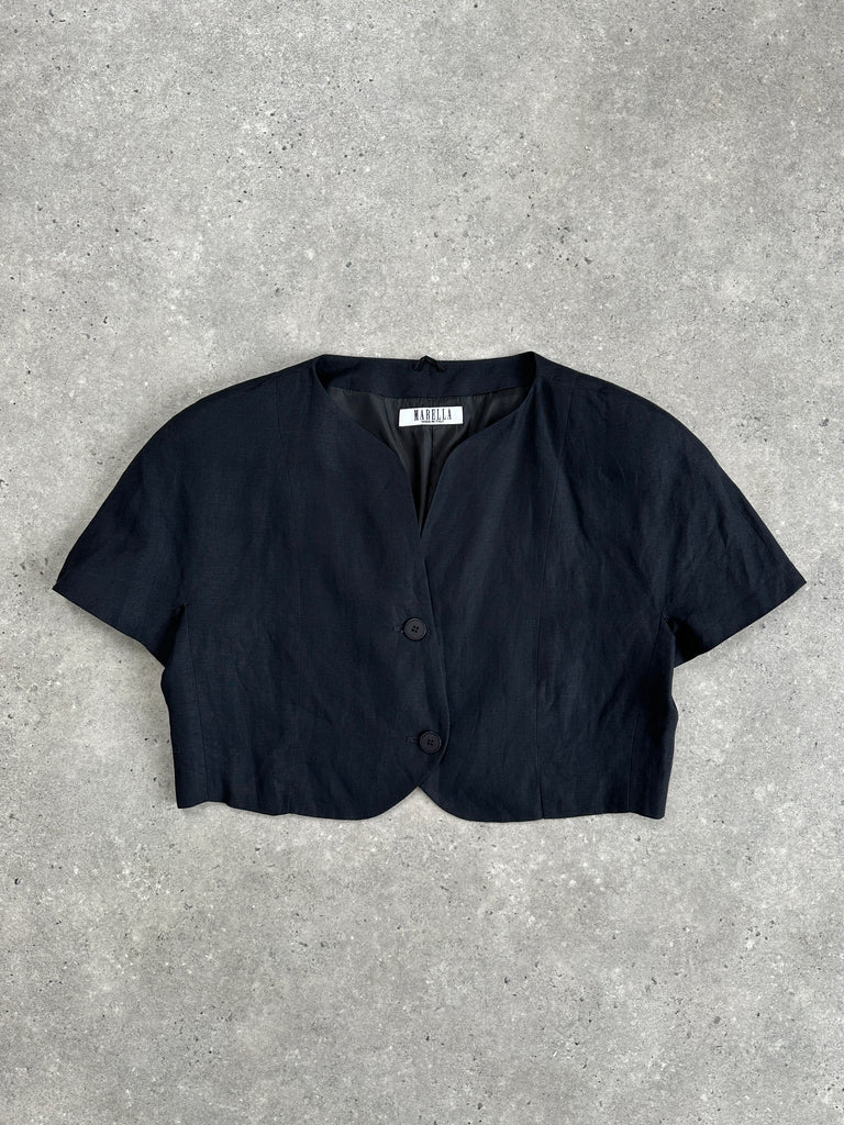 Marella Linen Short Sleeve Cropped Blazer Top - M - SYLK
