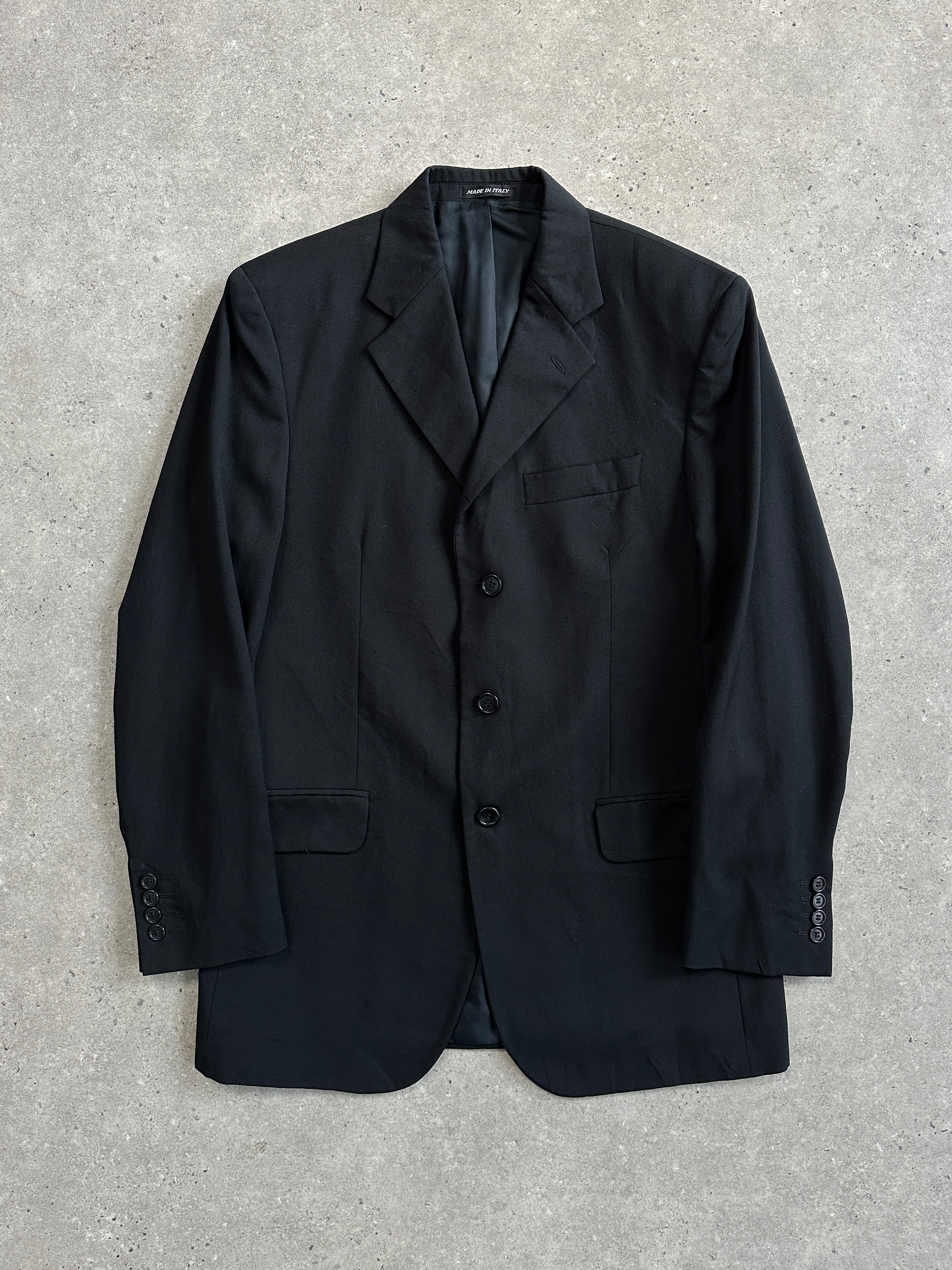 Yves Saint Laurent Pour Homme pure wool single-breasted blazer in size 44R/XL, shown in dark color with notch lapel and tailored fit.