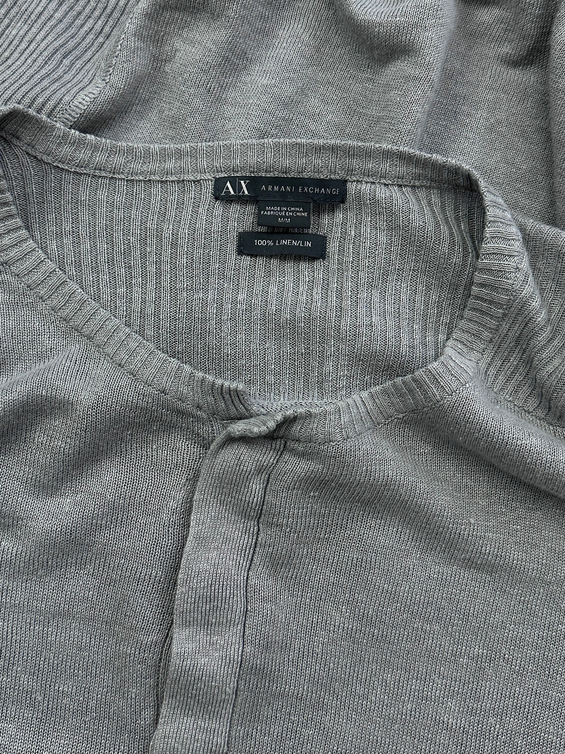 Armani Exchange pure linen slim fit long sleeve T-shirt in size L, featuring a classic design and natural linen fabric.