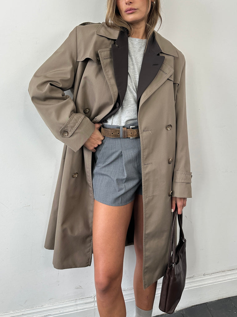 St Michael Cotton Double Breasted Belted Trench Coat - L/XL - SYLK