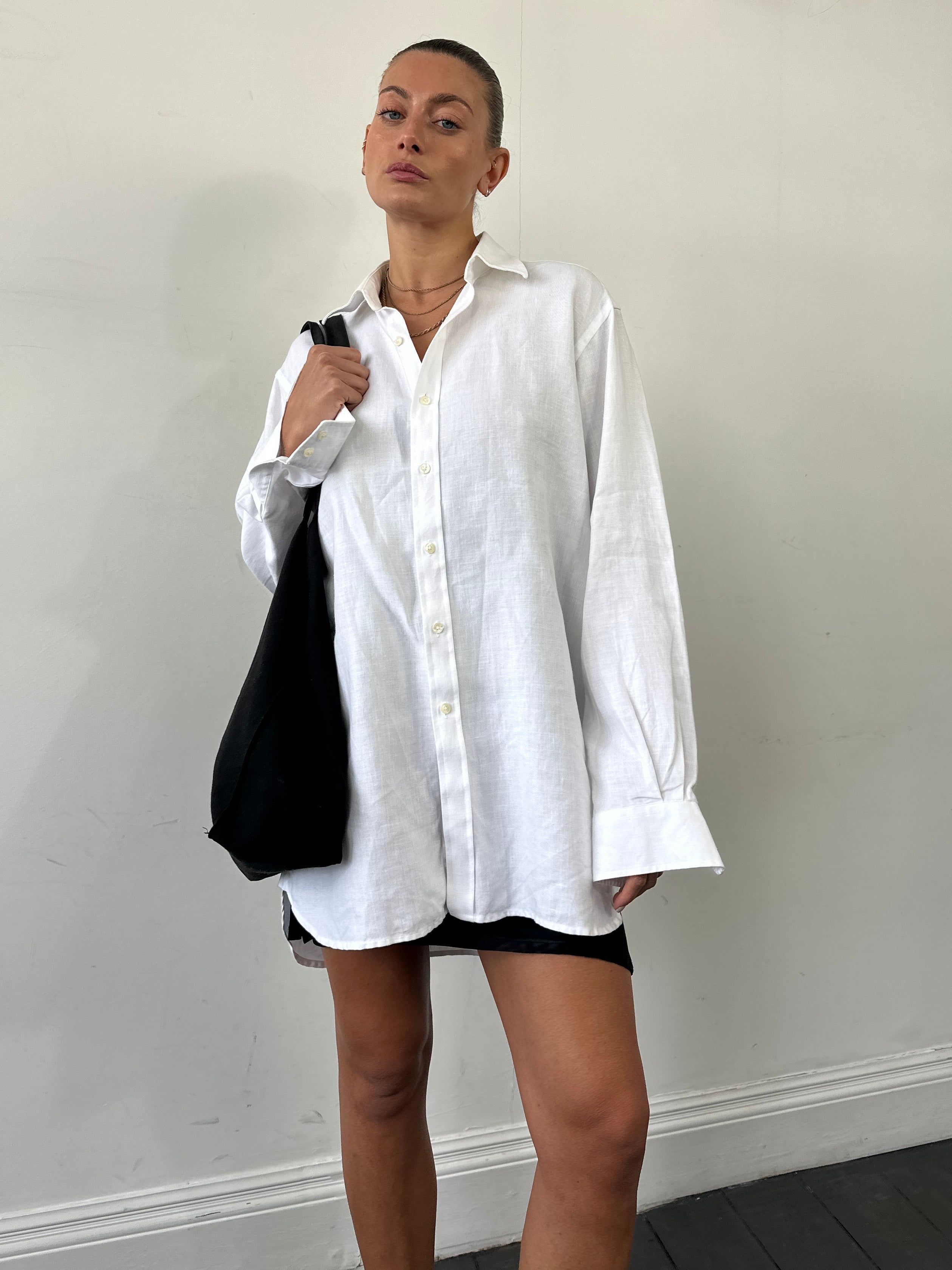 Vintage Pure Linen Shirt in XL/XXL, lightweight and breathable, shown in a natural beige color with a classic collar and button-front design.