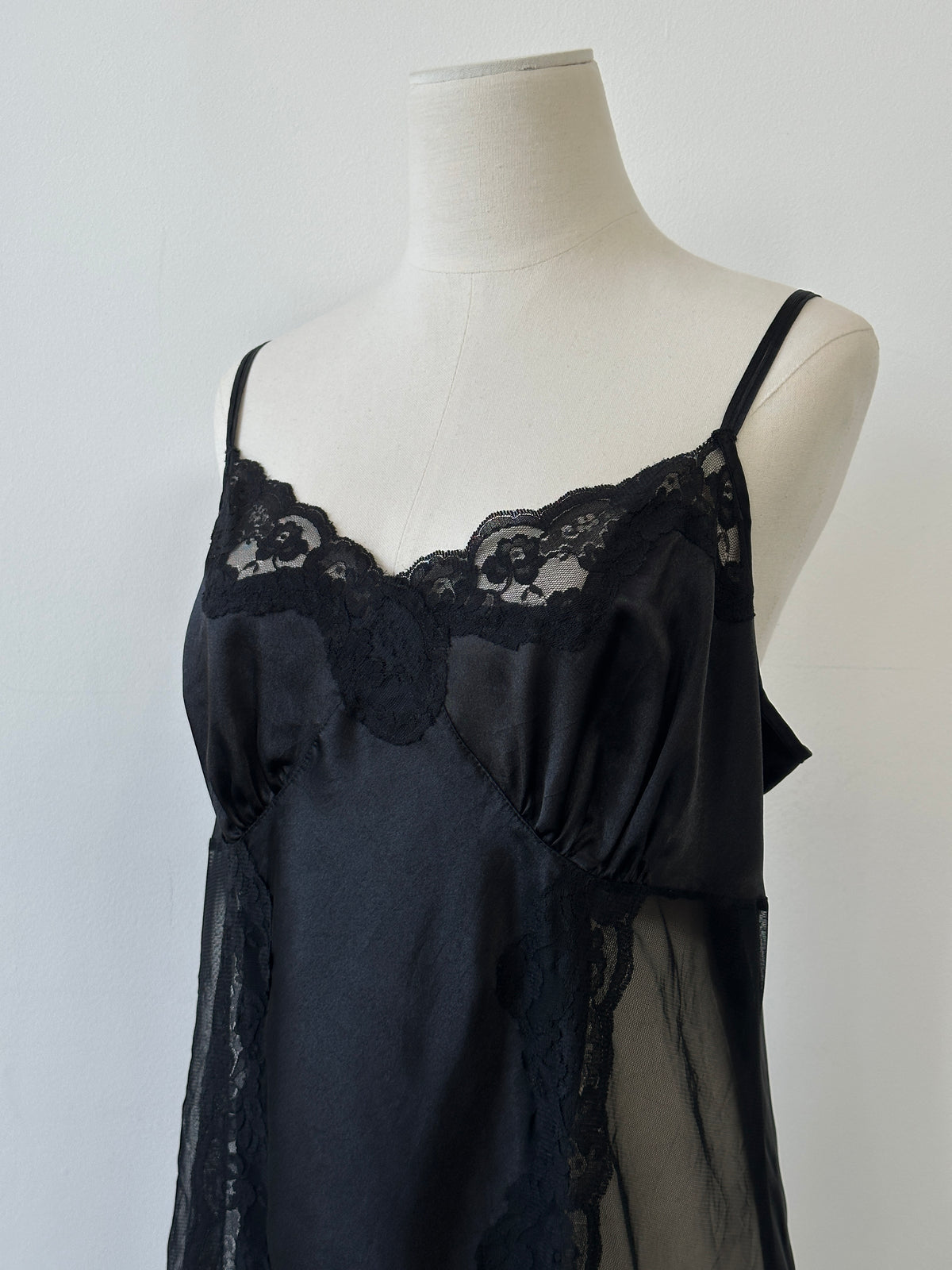 Vintage 1990s Satin Lace Sheer Mini Slip Dress - L