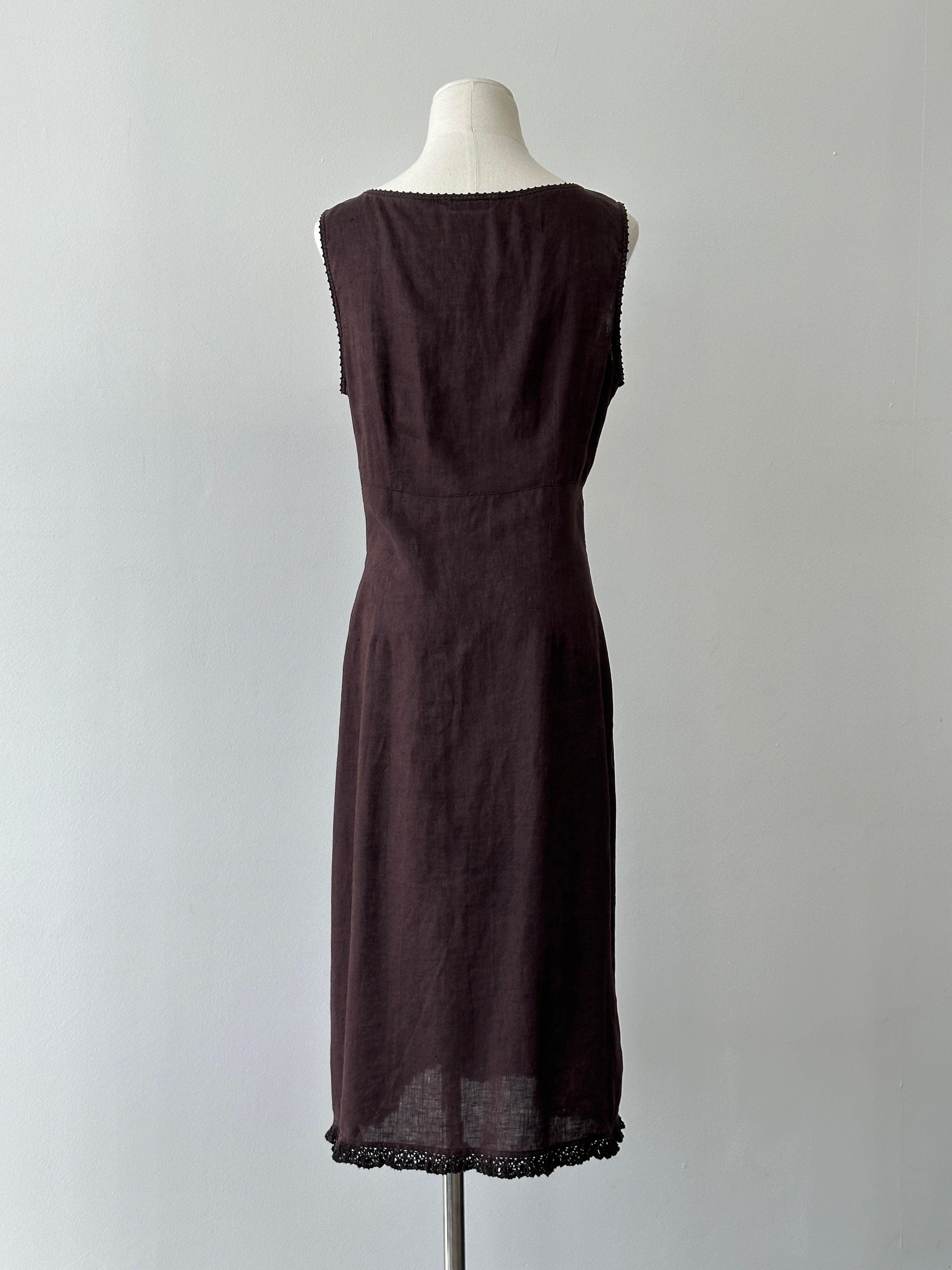 Vintage 2000s Pure Linen V Neck Midi Dress - M