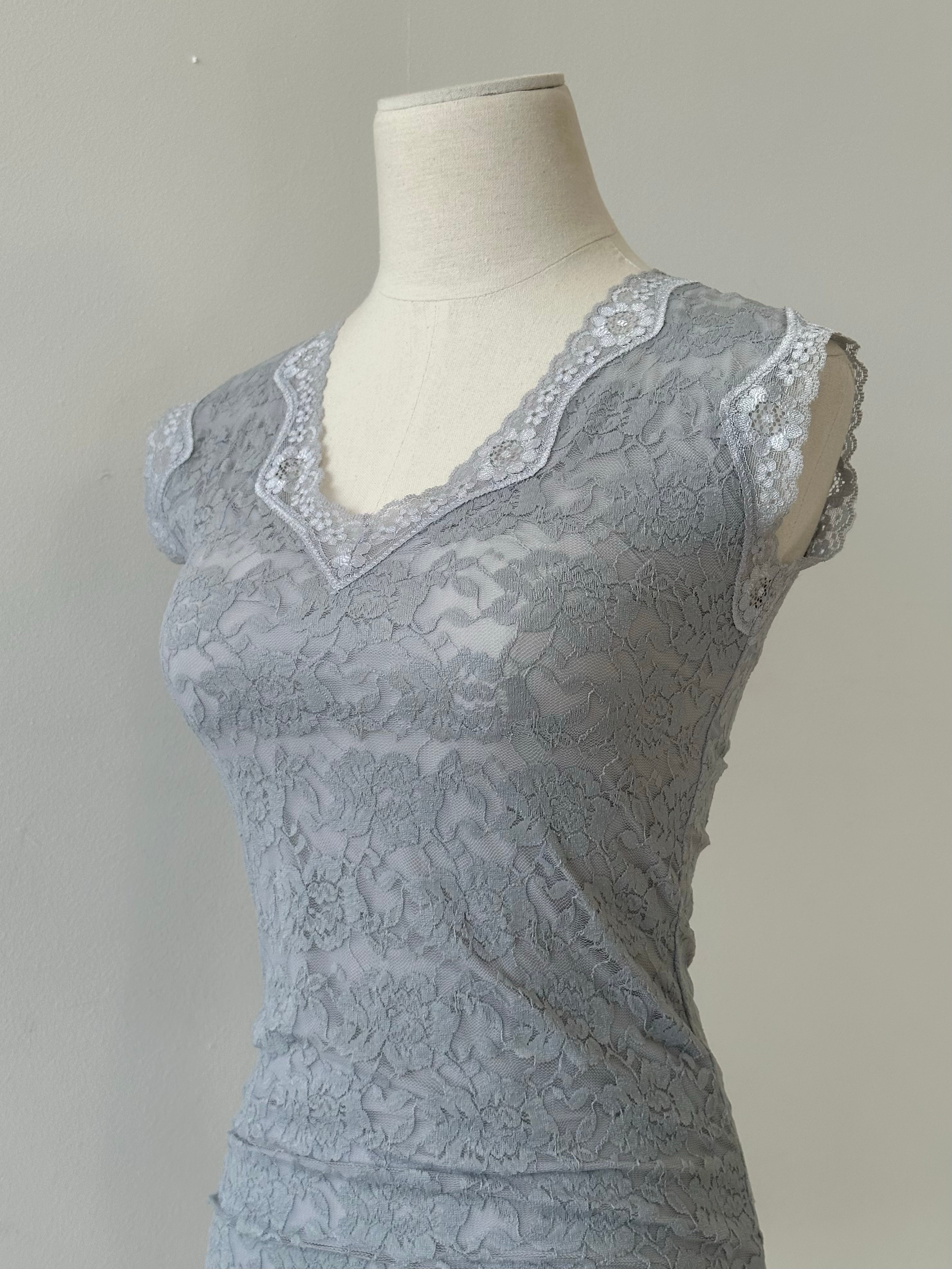Vintage 1990s V Neck Lace Top - XS-S