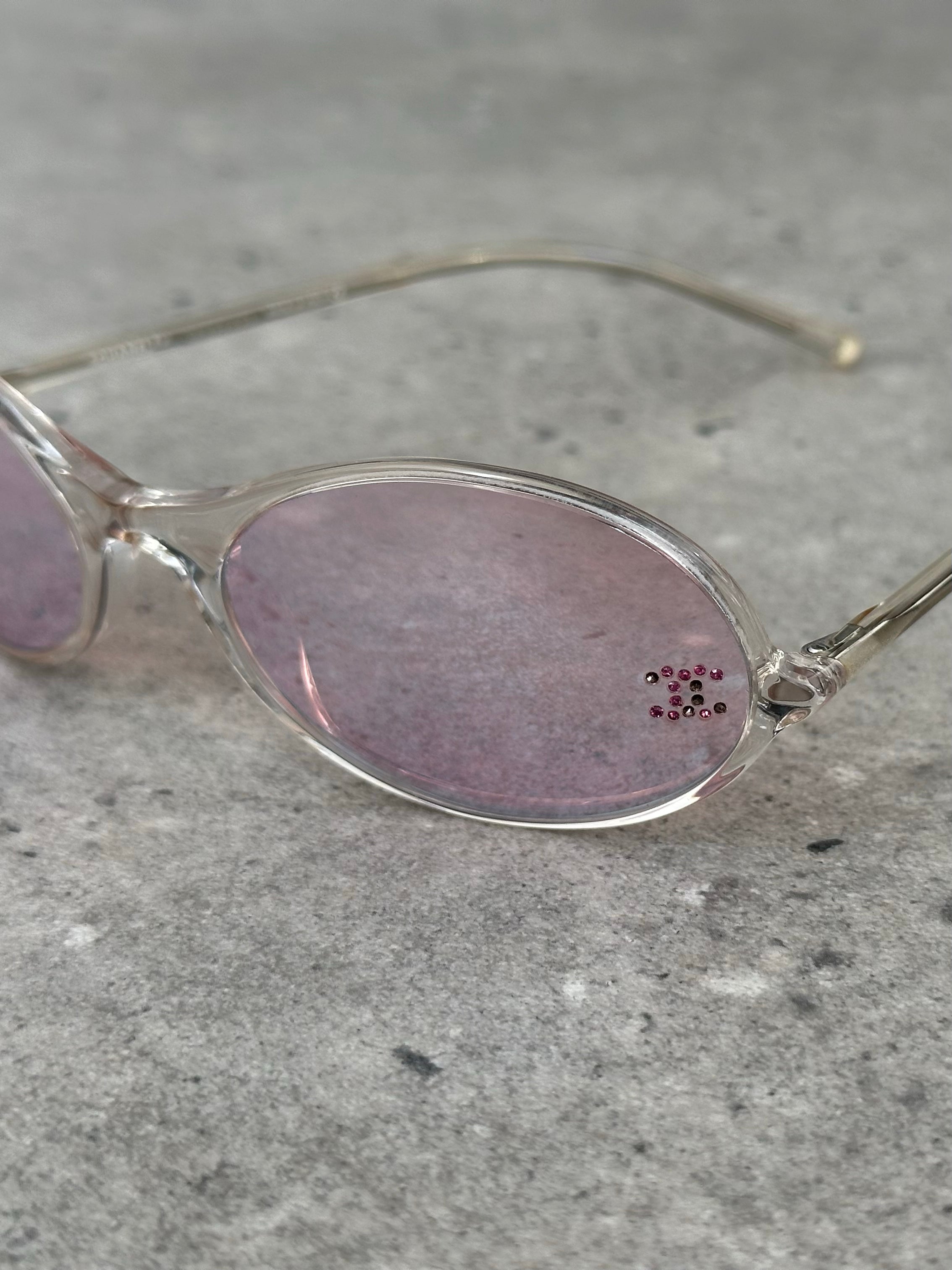 Chanel 2000s Rhinestone CC Oval Sunglasses