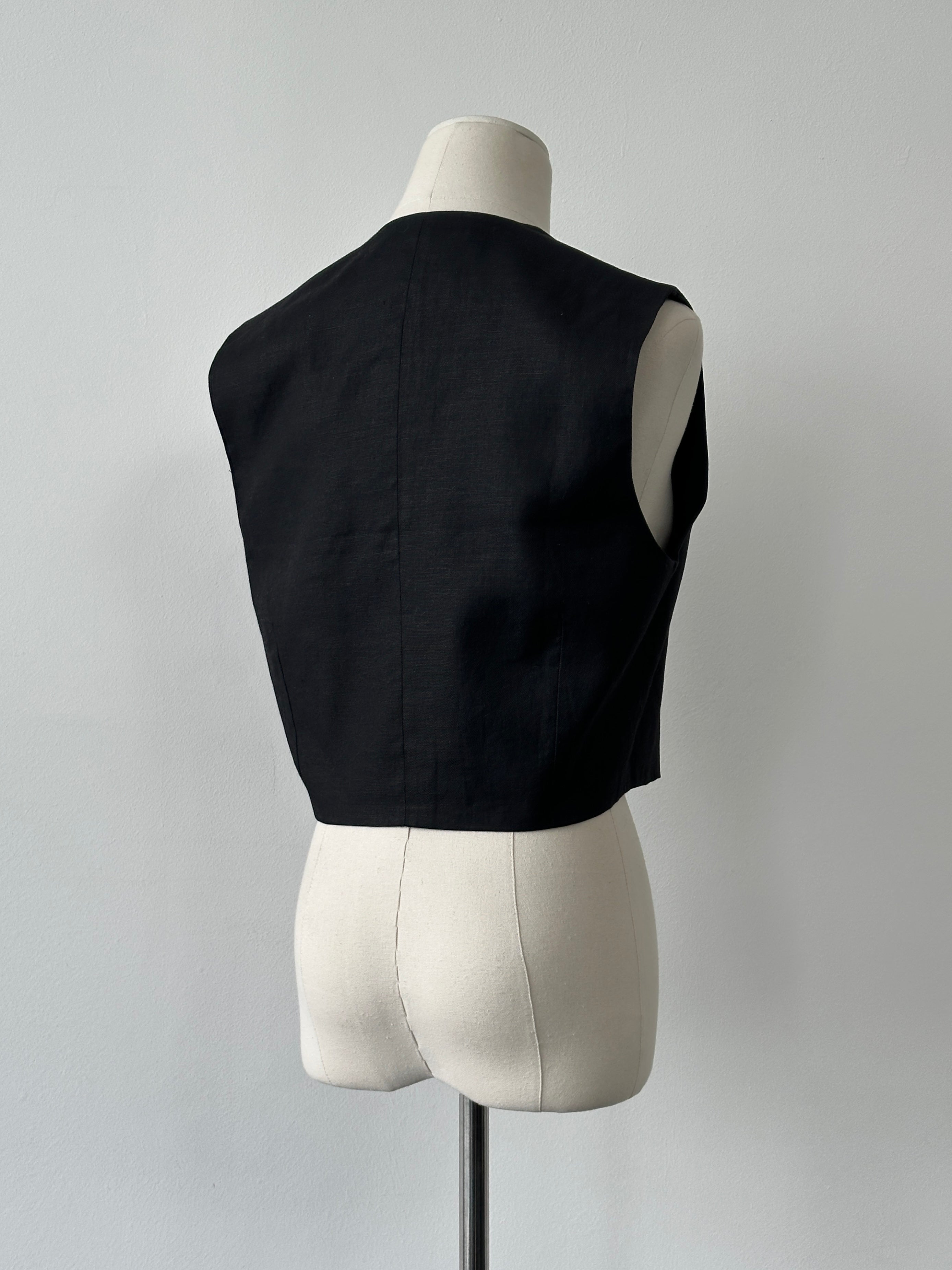 Italian Vintage 1990s Linen Sleeveless Waistcoat - M