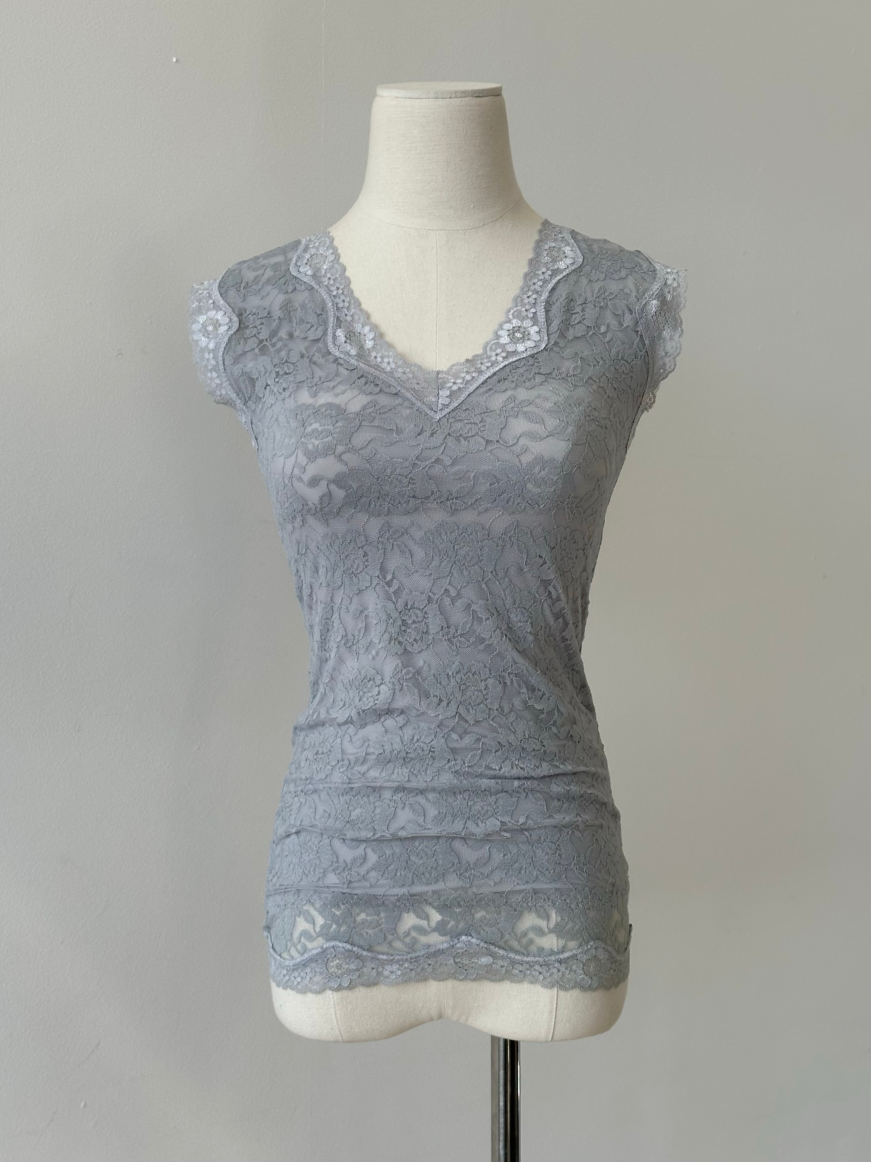 Vintage 1990s V Neck Lace Top - XS-S
