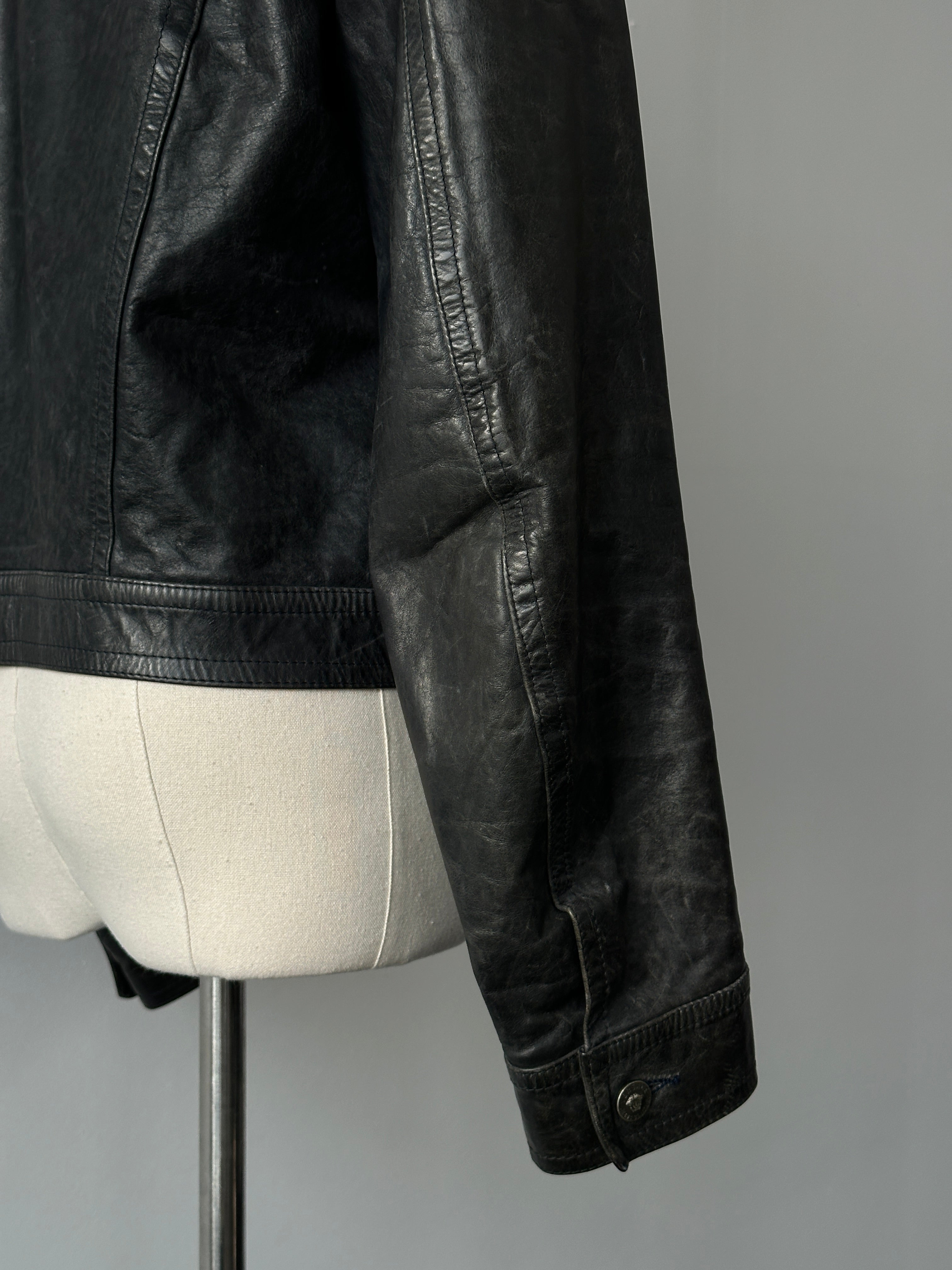 Versace Jeans Couture 2000s Bespoke Button Leather Jacket - S-M