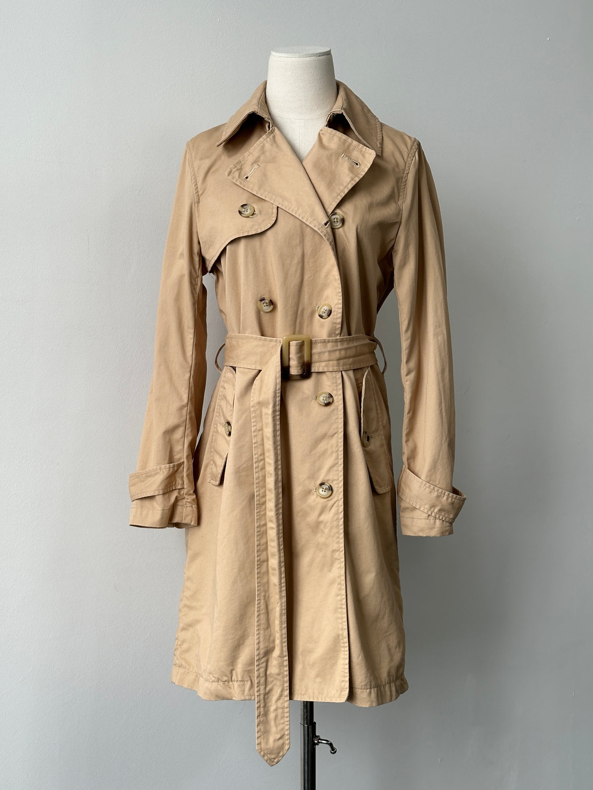 Chaps 2000s Pure Cotton Double Breasted Belted Trench Coat - S