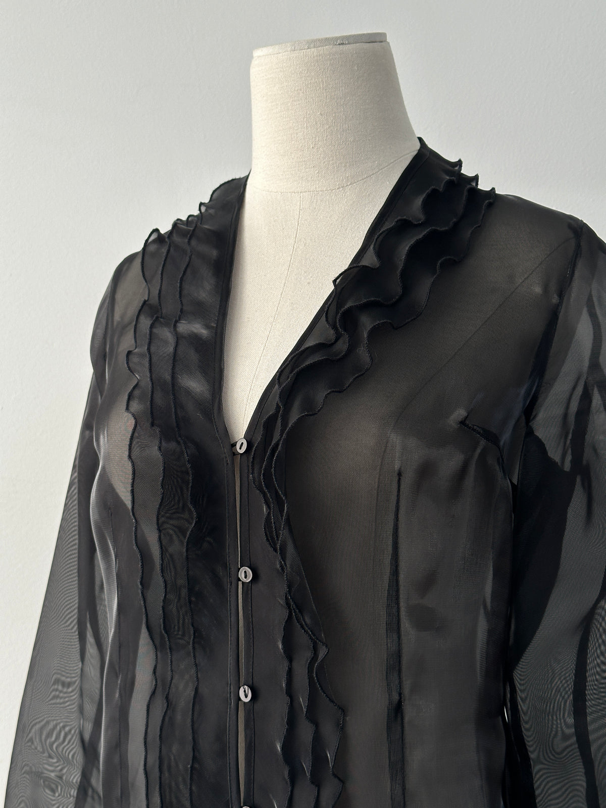 Vintage 1990s Sheer Ruffle Shirt - S
