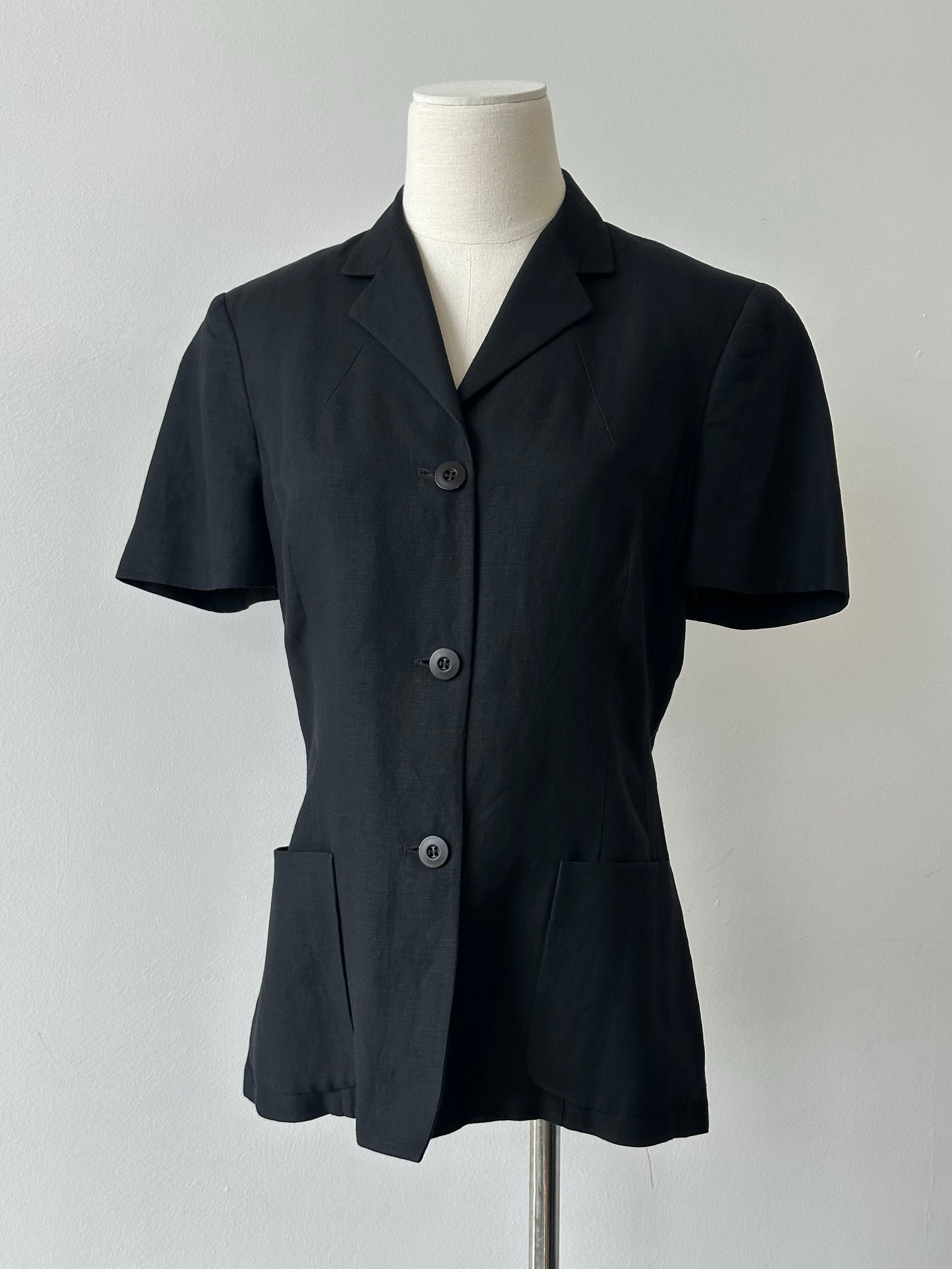 Marella 1990s Linen Short Sleeve Fitted Blazer - M