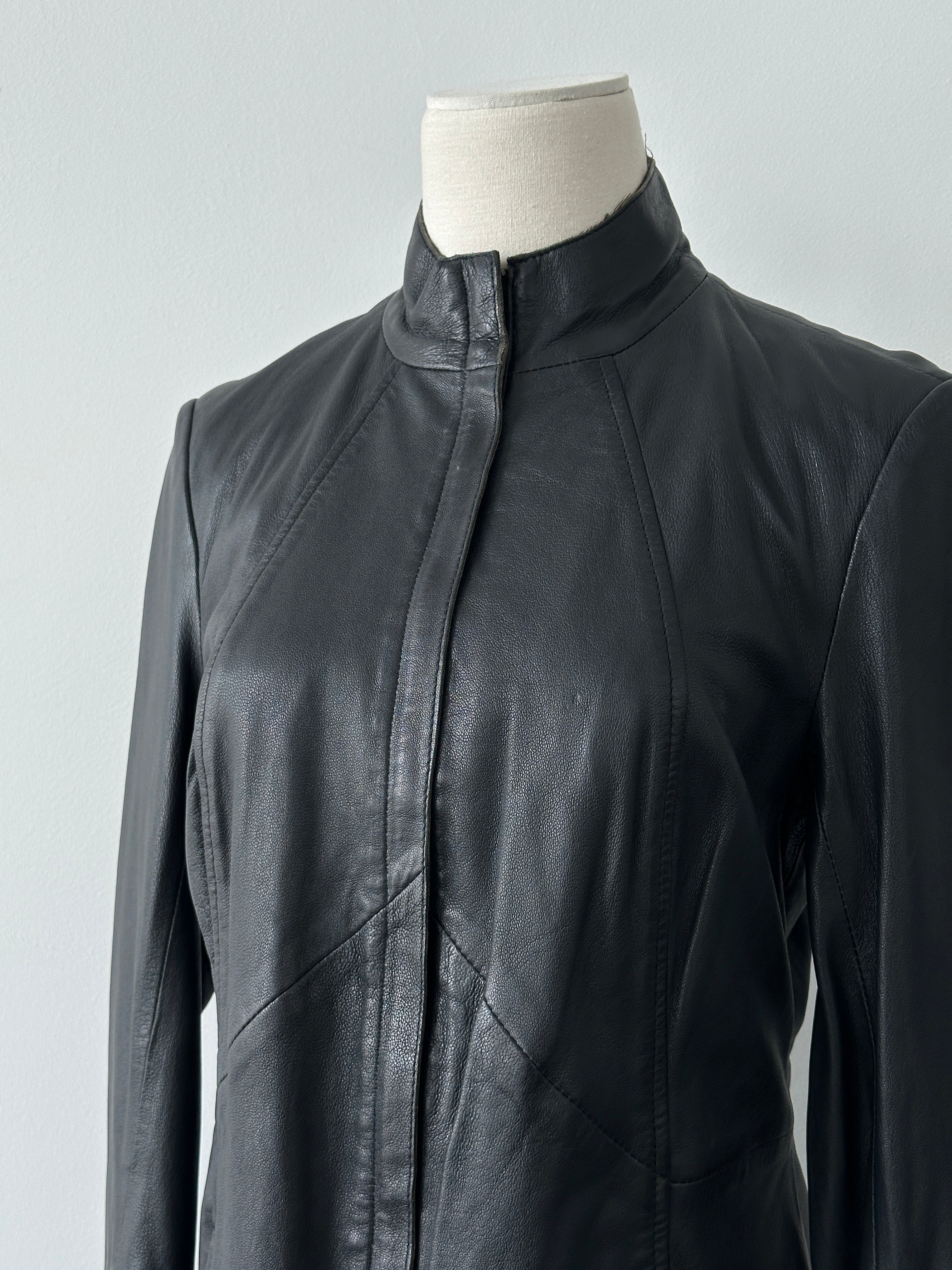 Vintage 2000s Lamb High Neck Leather Jacket - S | SYLK