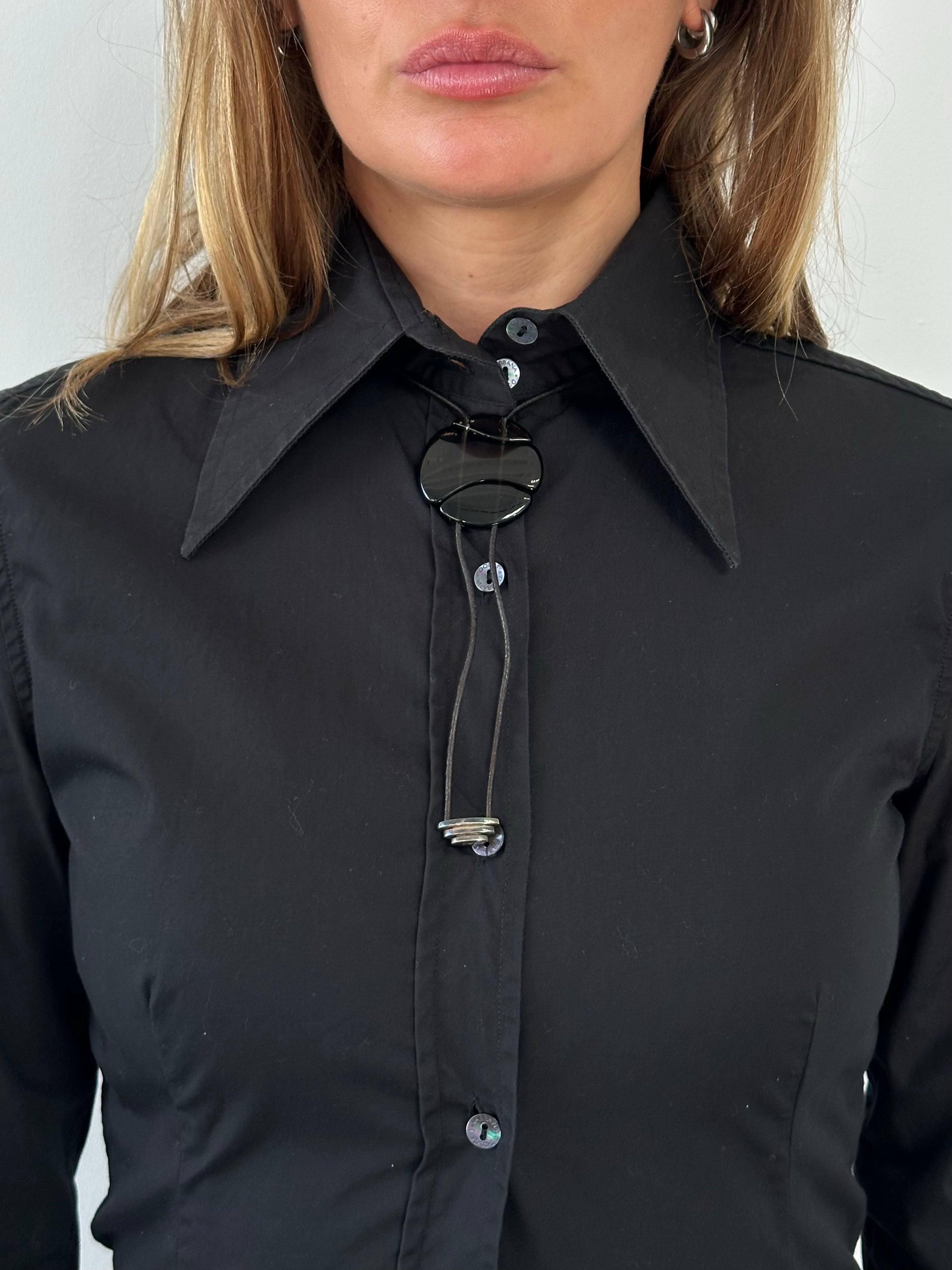 Emporio Armani leather necklace with 2000s glass pendant, stylish jewelry featuring a sleek leather strap and elegant glass charm.
