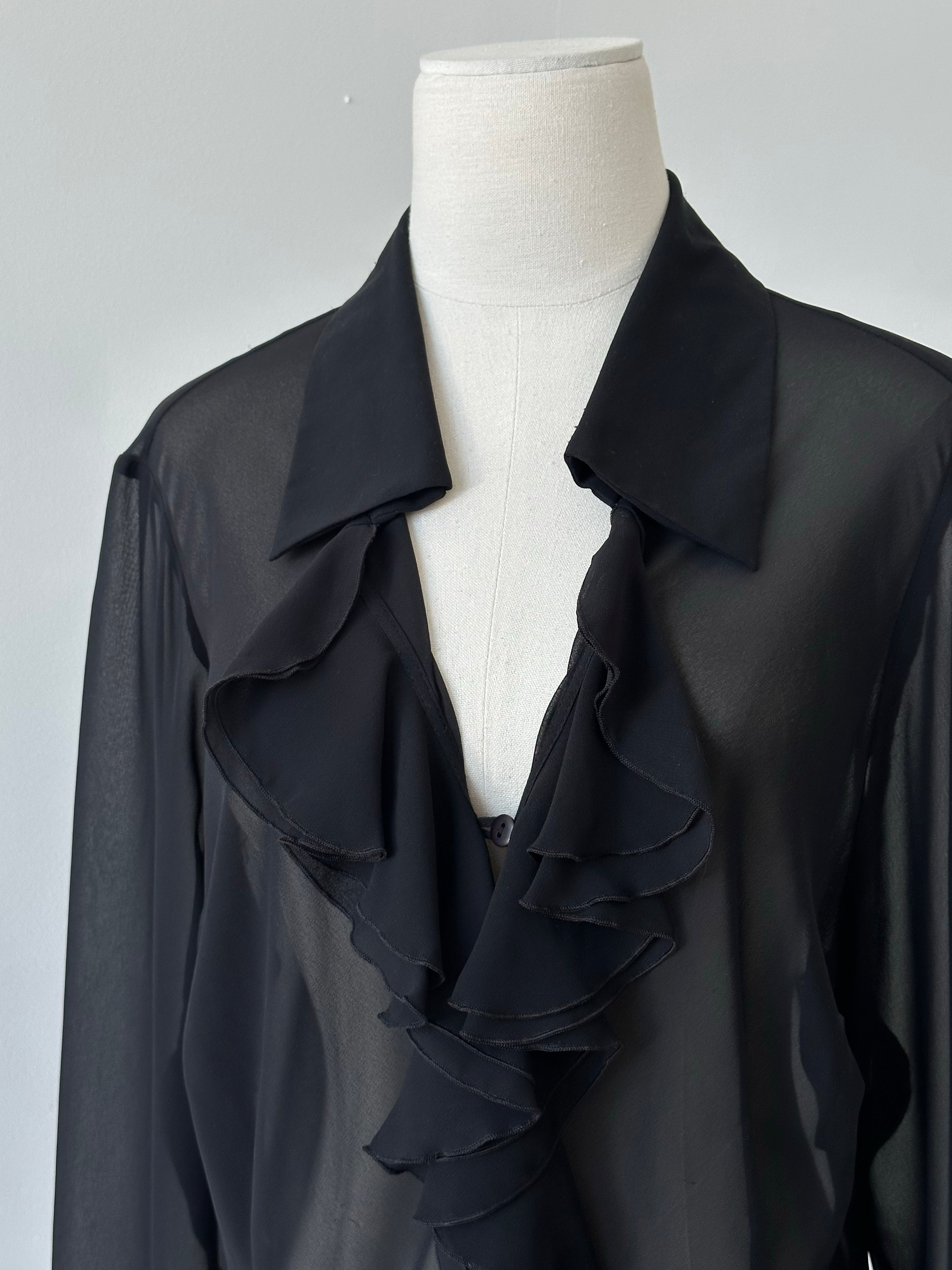 Vintage 1990s Sheer Ruffle Shirt - L