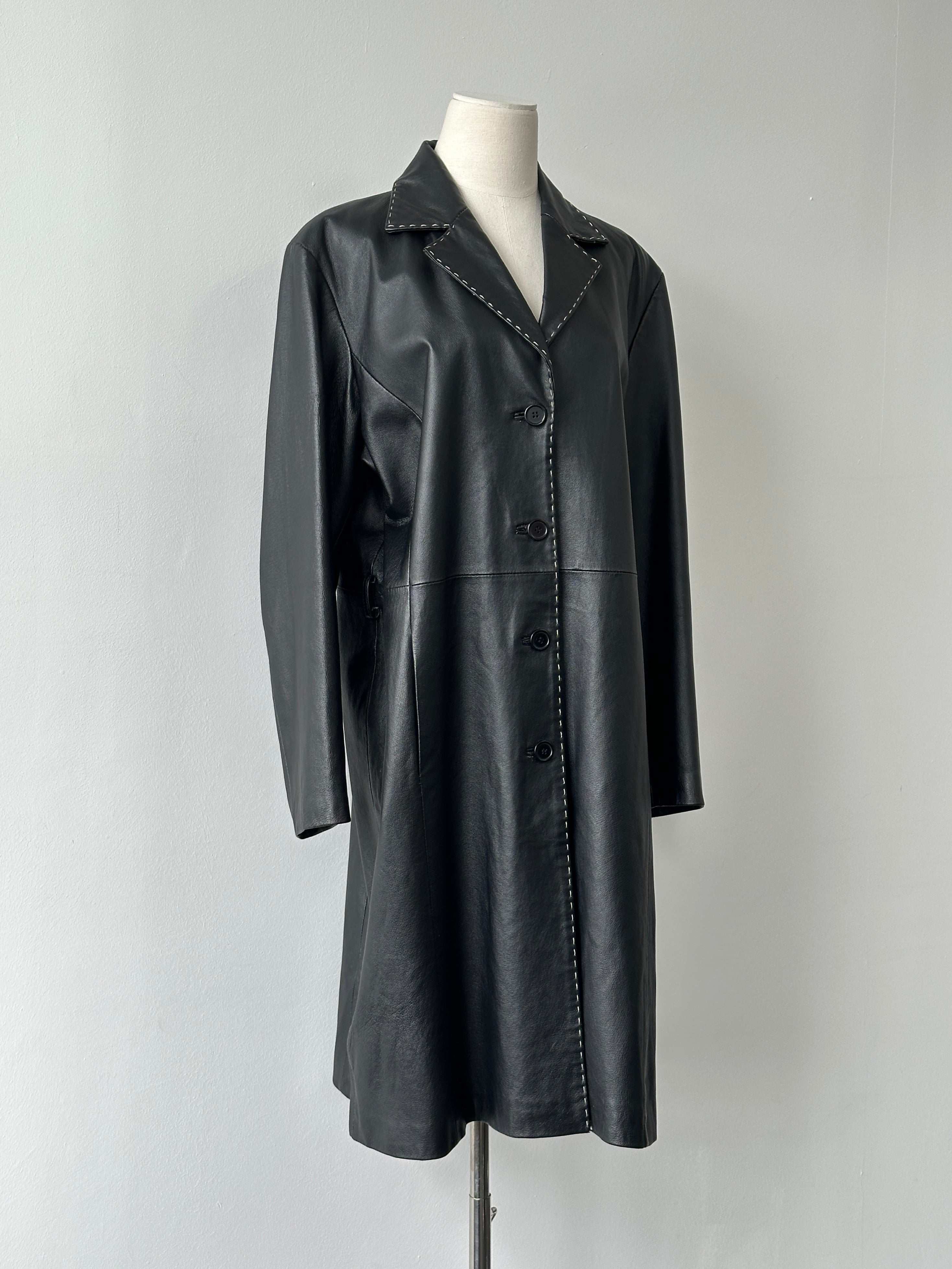 Vintage 2000s Leather Single Breasted Trench - XL