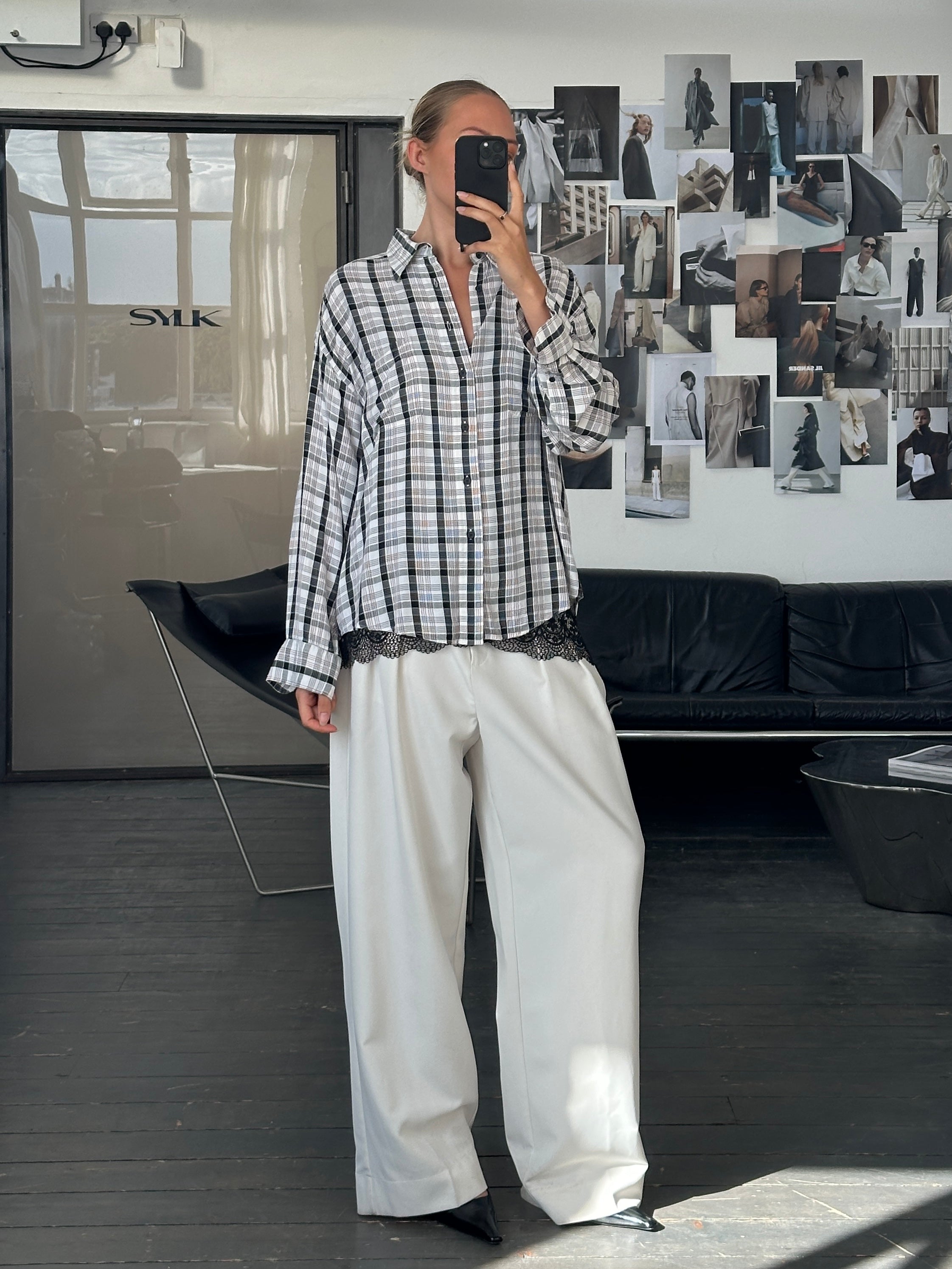 Yves Saint Laurent Pour Homme 1990s check shirt in size L, featuring classic plaid pattern and button-up front.