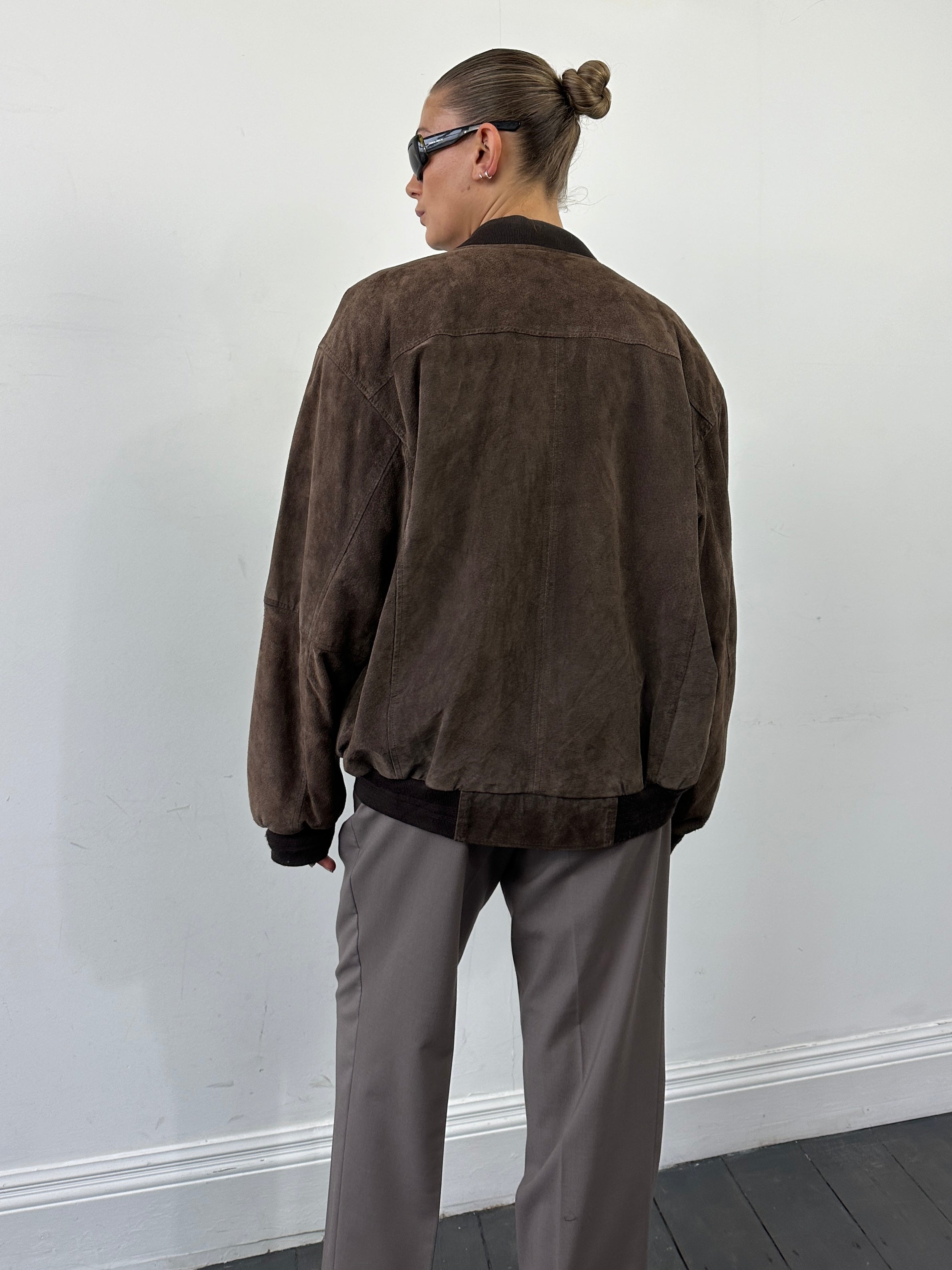 Vintage Suede Leather Bomber Jacket - XL - SYLK