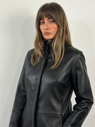 Vintage 1990s Minimal High Neck Leather Jacket - S - SYLK