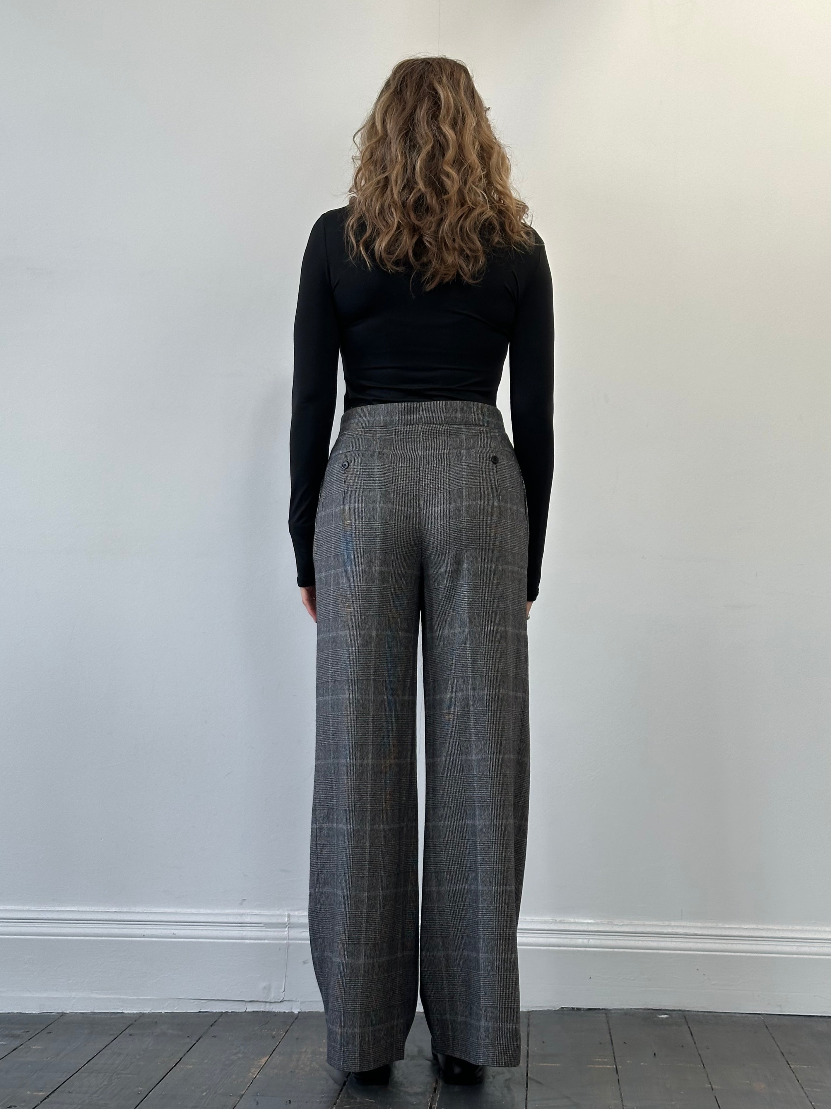 Max Mara Brushed Wool High Waisted Wide Leg Check Trousers - W28 - SYLK