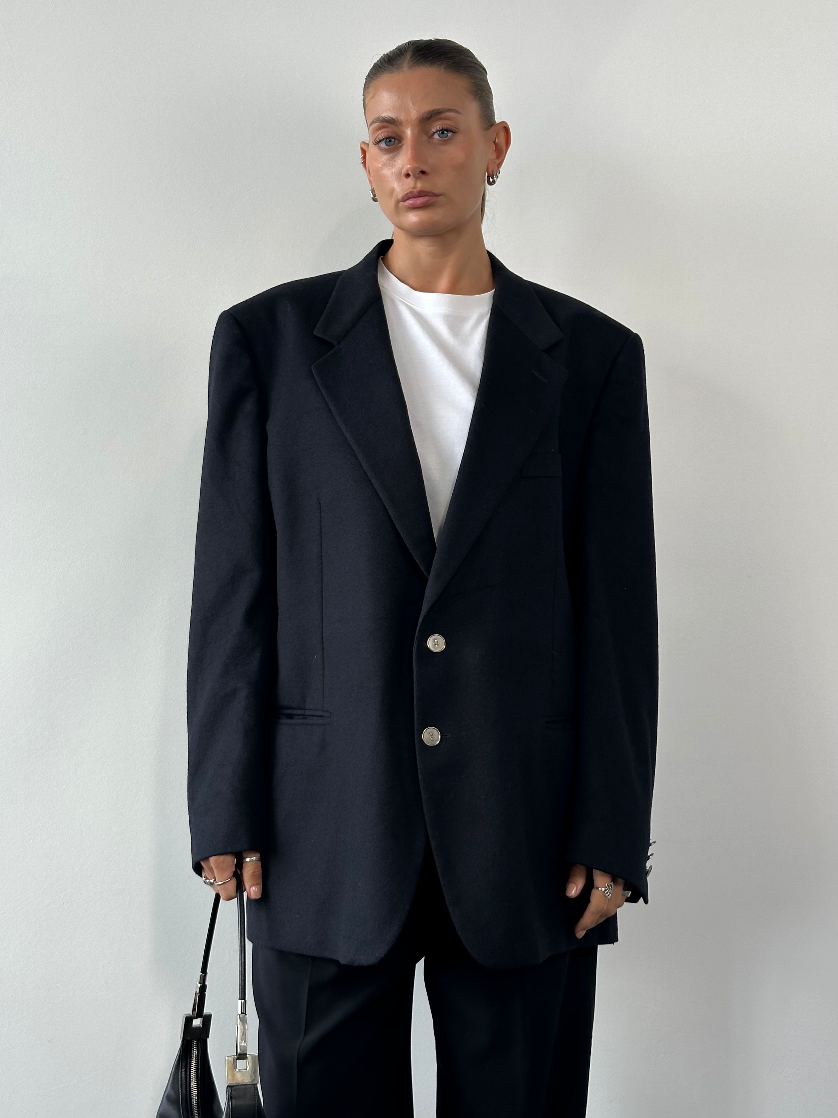 Yves Saint Laurent Pour Homme brushed wool and cashmere blazer in XL with bespoke buttons, tailored fit, and classic style.
