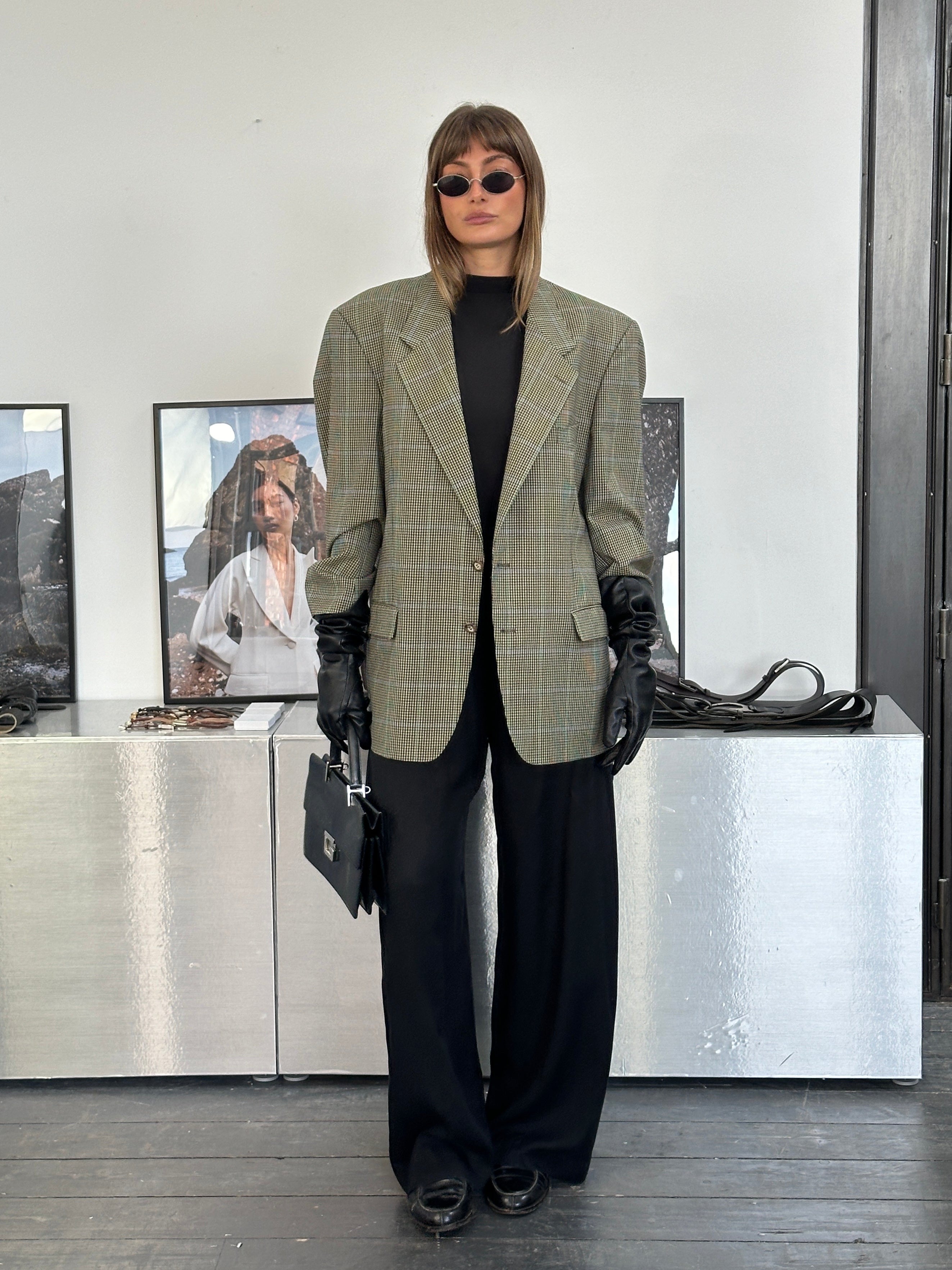 Yves Saint Laurent 1990s Wool Single Breasted Check Blazer - 44R