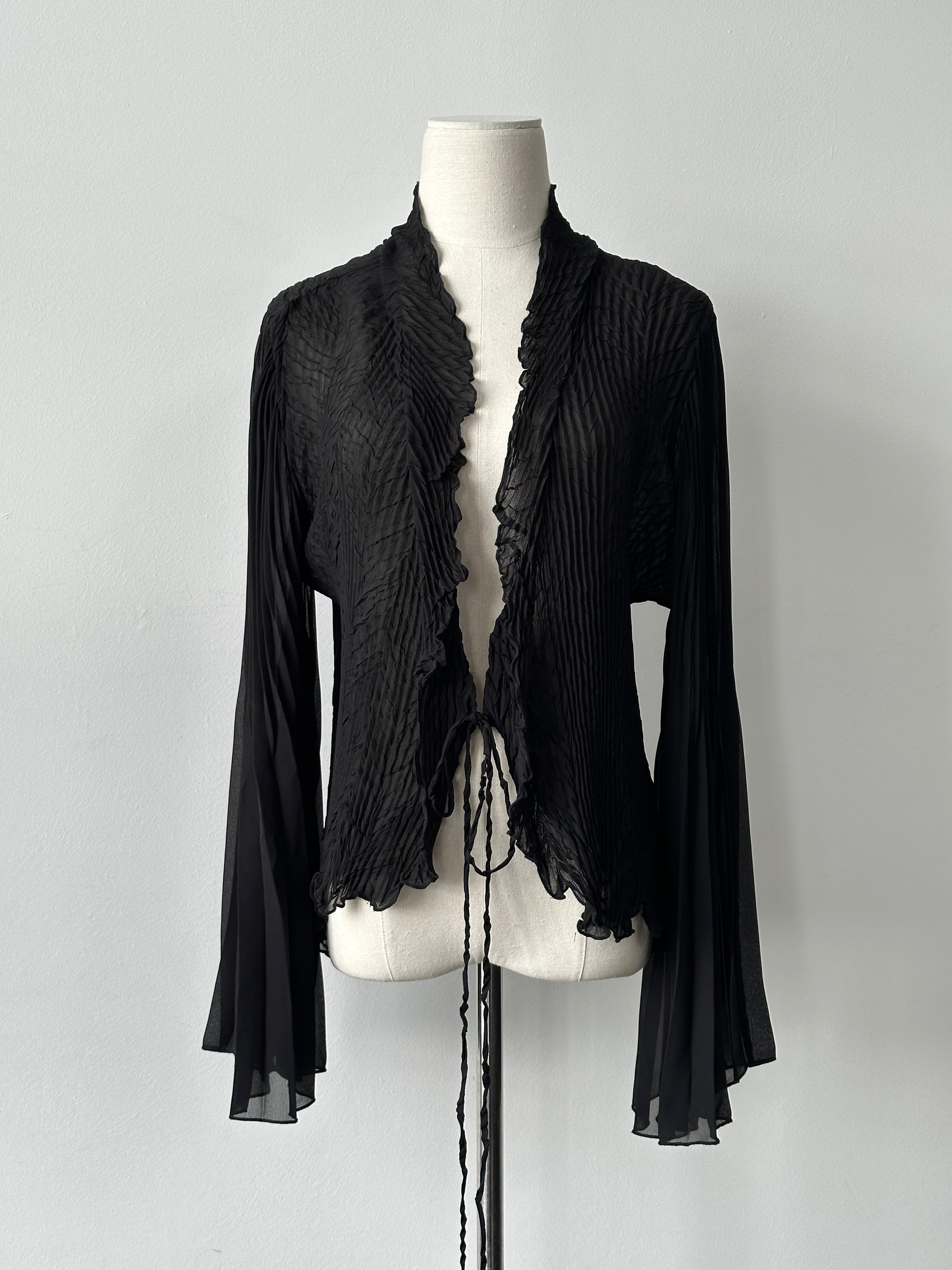 Vintage 2000s Tie Front Sheer Pleated Cardigan - M-L
