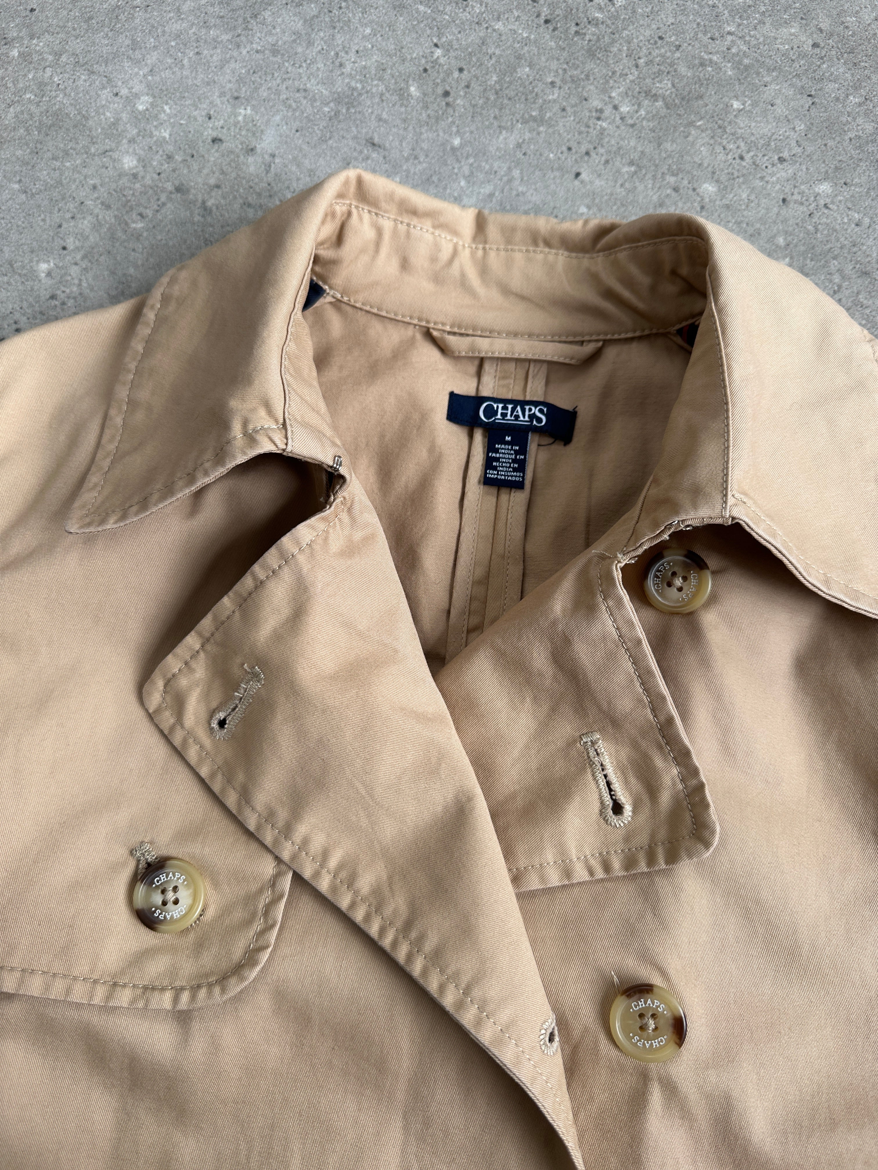 Chaps 2000s Pure Cotton Double Breasted Belted Trench Coat - S