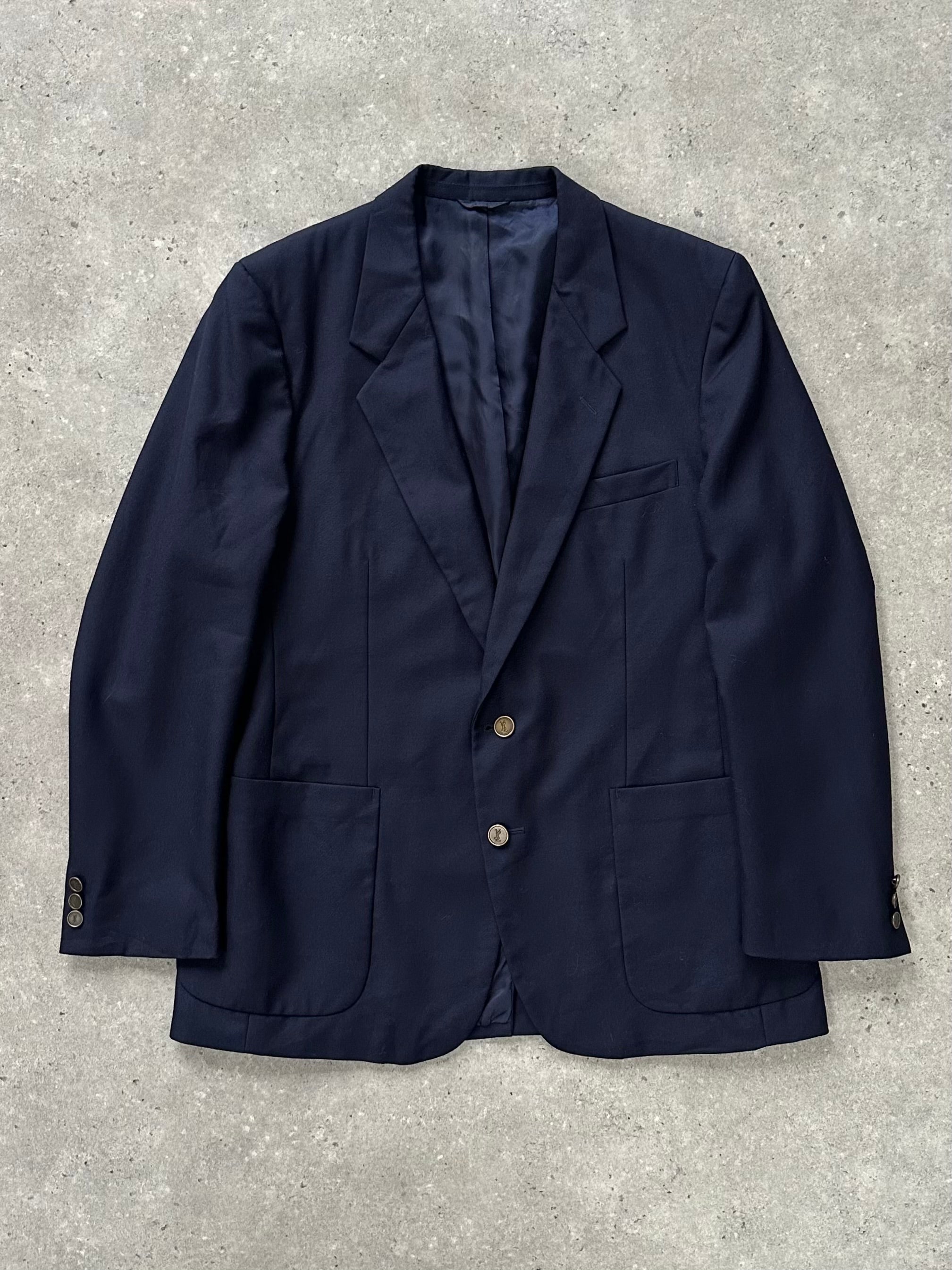 Yves Saint Laurent men's 1990s pure wool bespoke button blazer in size 42R/L, tailored fit with classic lapel and button closure.