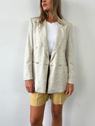 Vintage Linen Pinstripe Double Breasted Blazer - S - SYLK