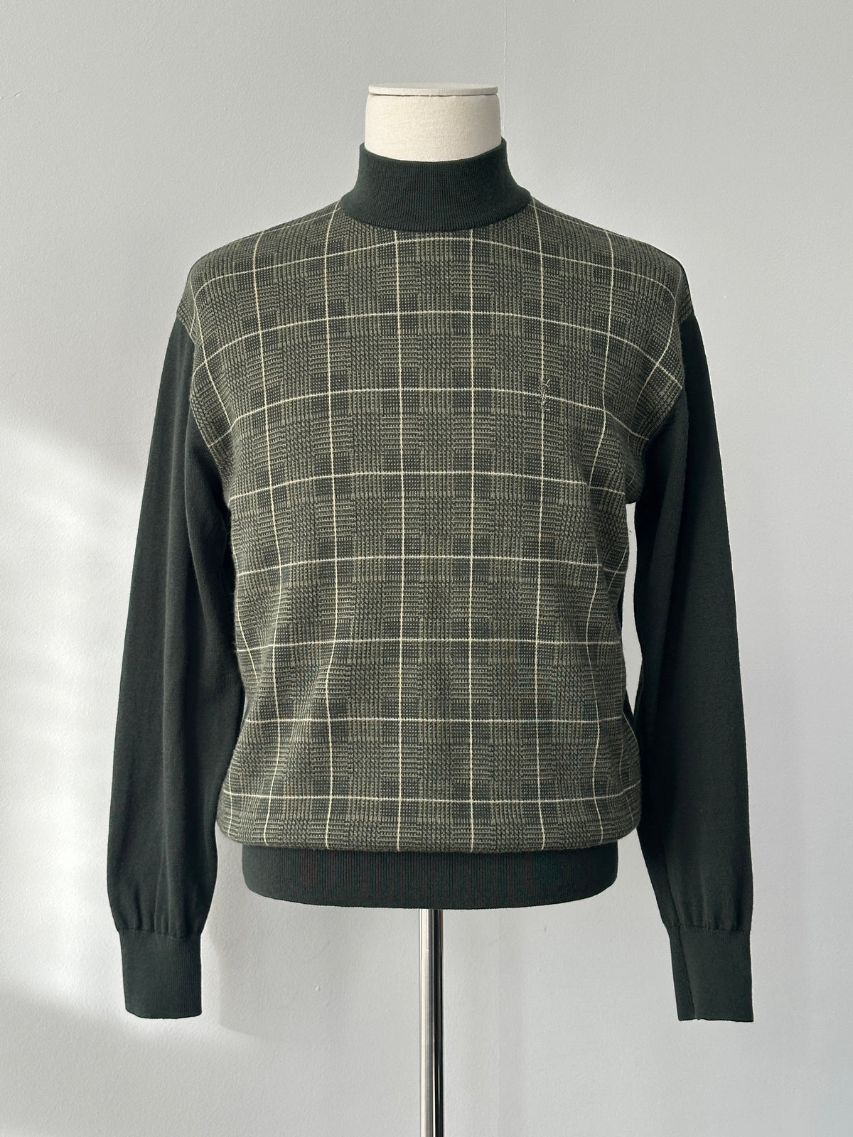 Yves Saint Laurent 1990s Pure Wool Check High Neck Jumper - S-M