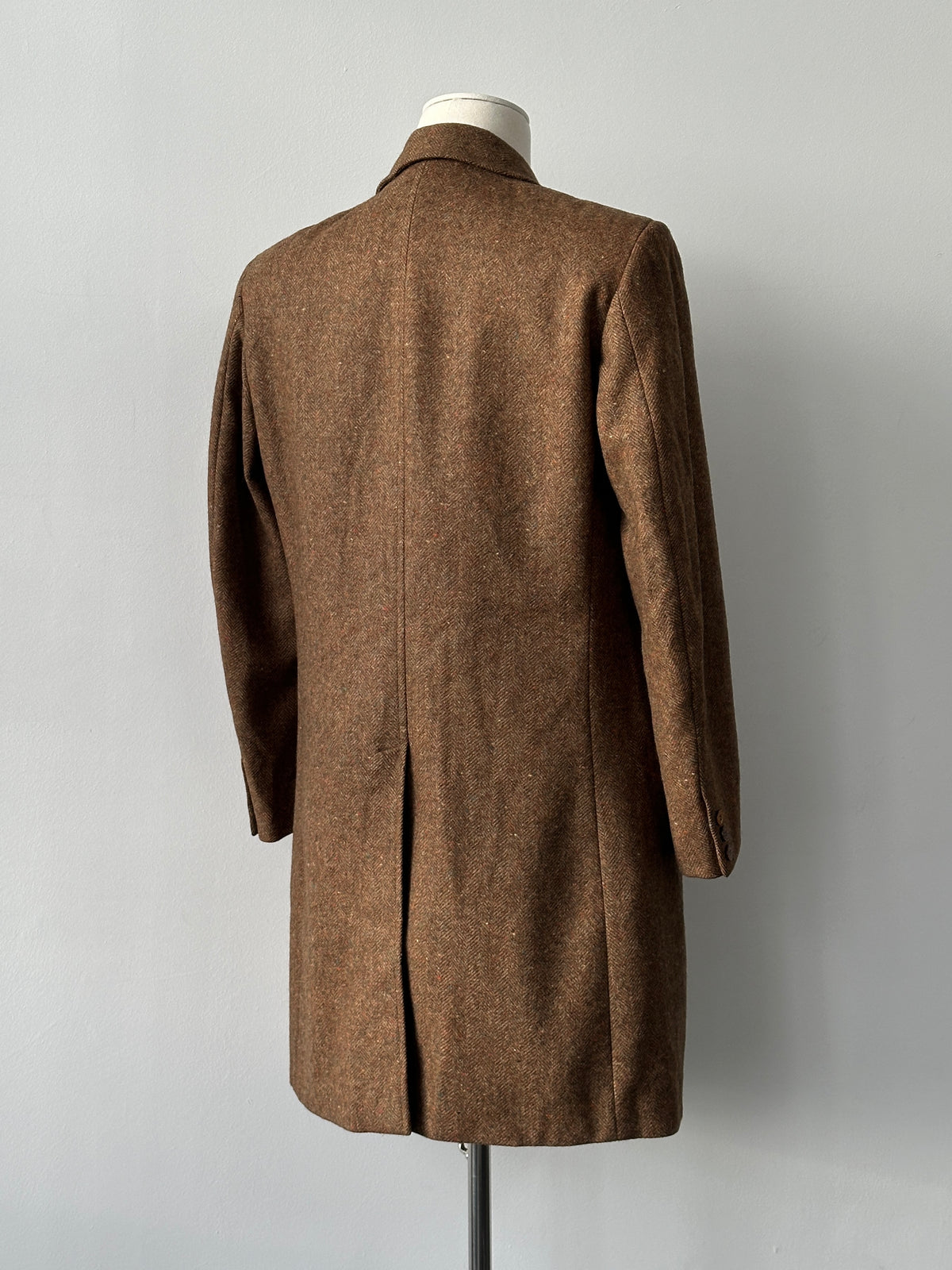 Italian Vintage 1980s Pure Virgin Wool Single Breasted Herringbone Coat - M
