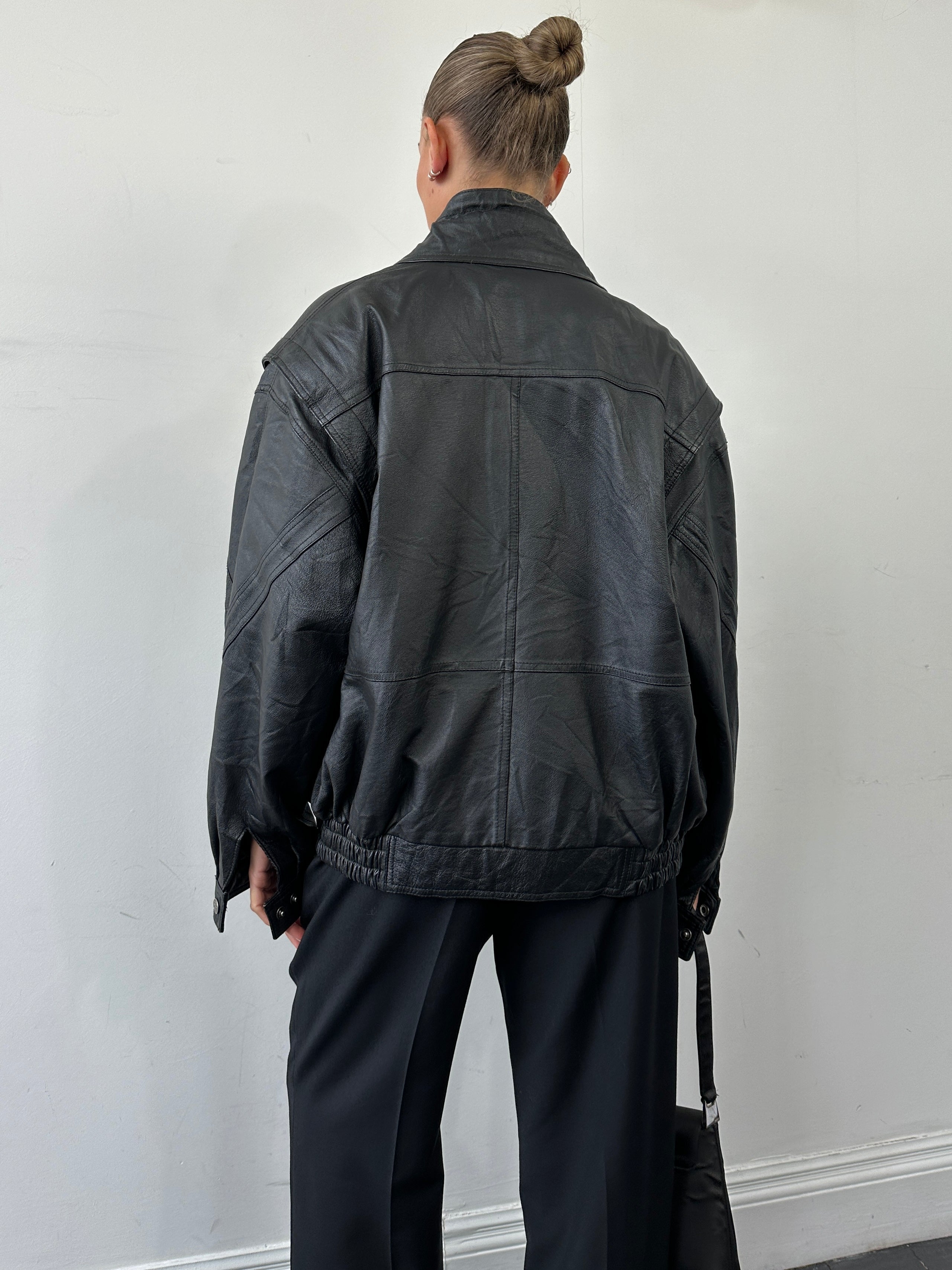 Vintage Leather Bomber Jacket - L - SYLK