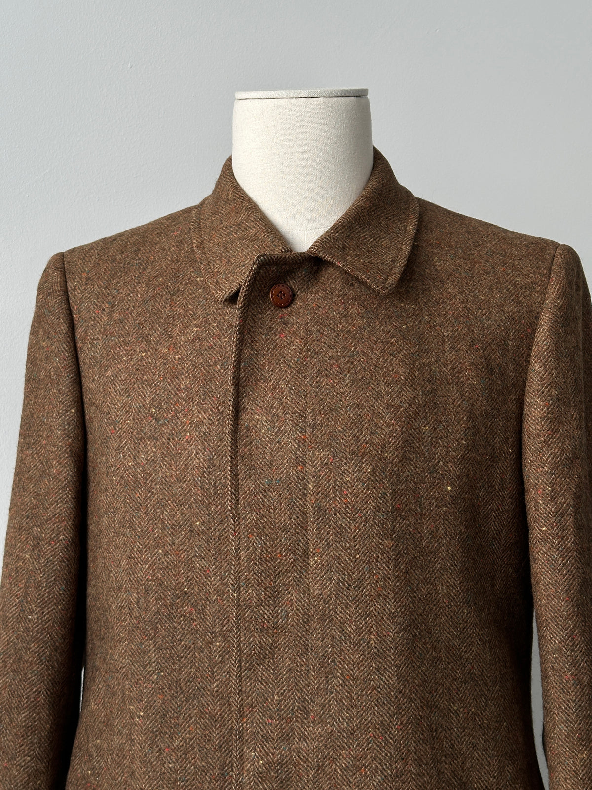 Italian Vintage 1980s Pure Virgin Wool Single Breasted Herringbone Coat - M